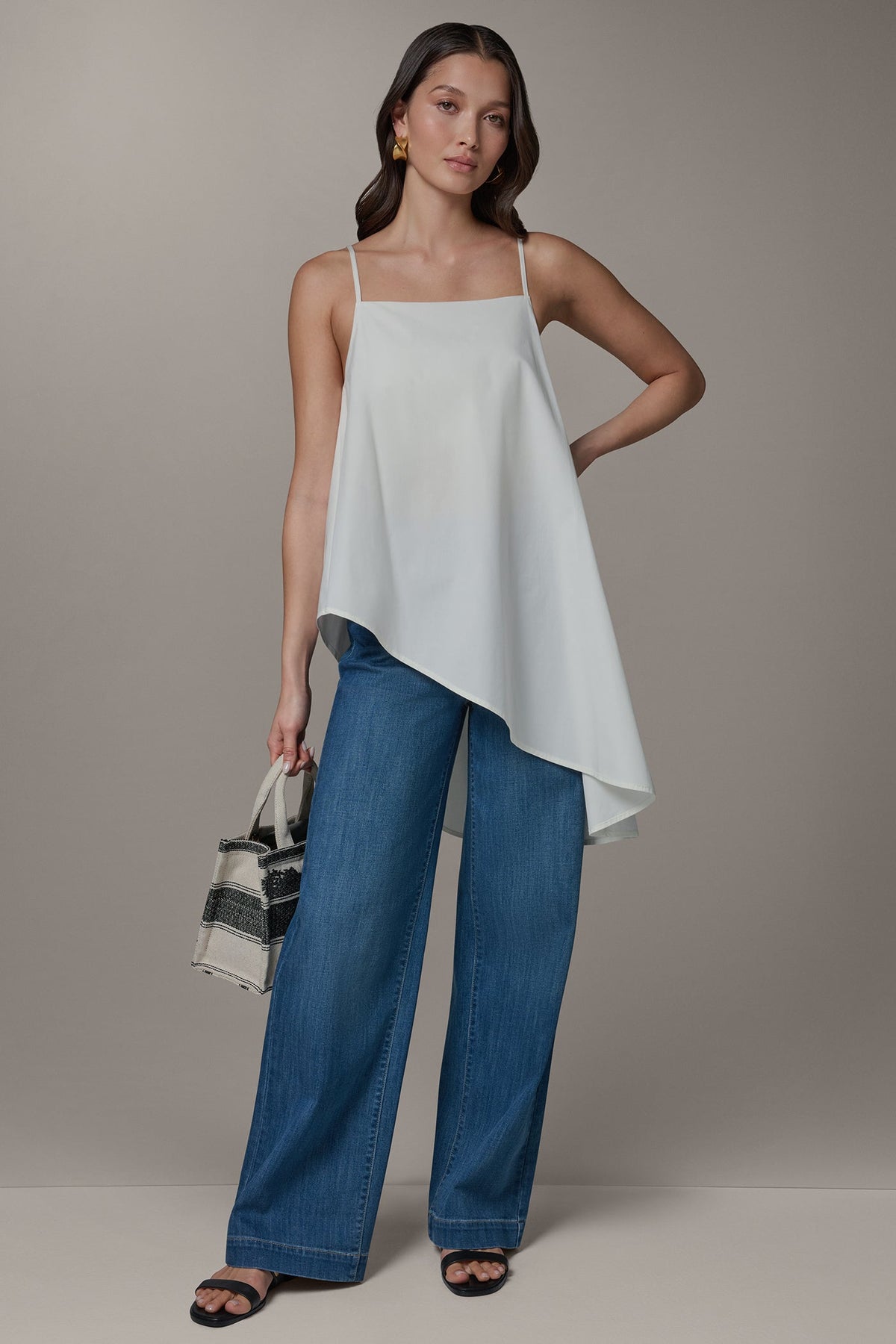 SLEEVELESS ASYMMETRIC TIE BACK BLOUSE - Cream