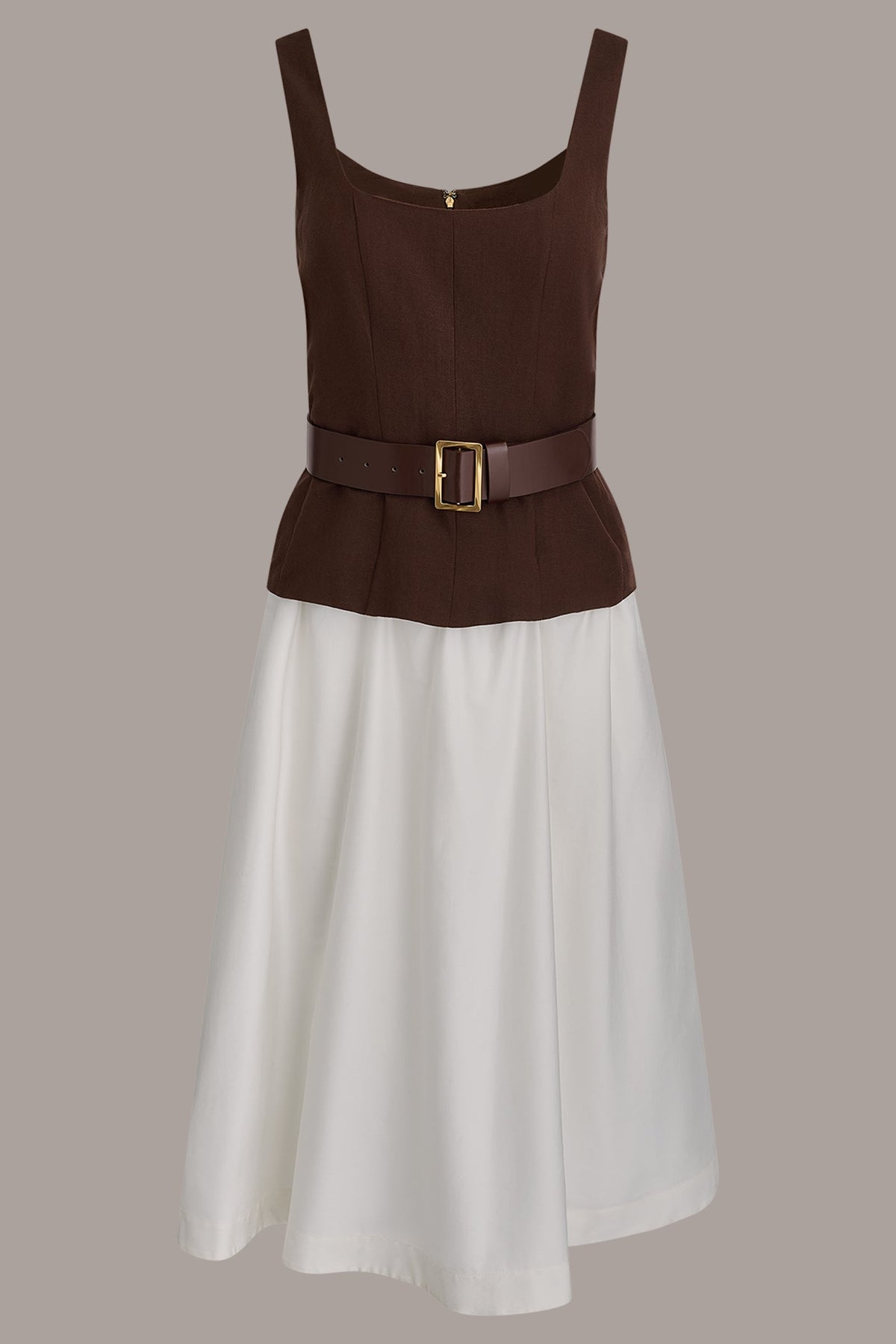 SLEEVELESS MIDI FIT AND FLARE DRESS - Canyon/Cream