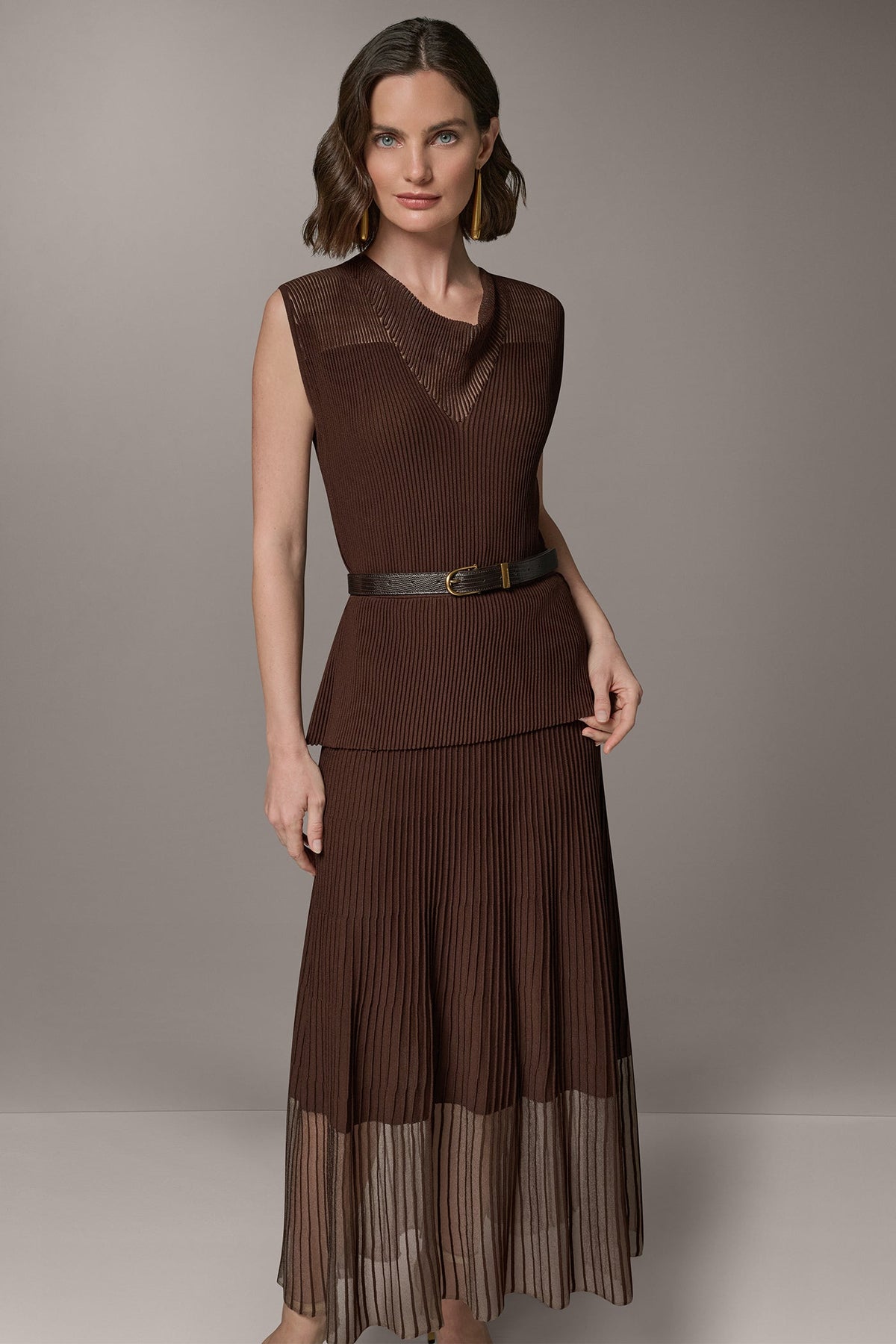 SLEEVELESS COWL NECK MIDI SWEATER DRESS - Canyon