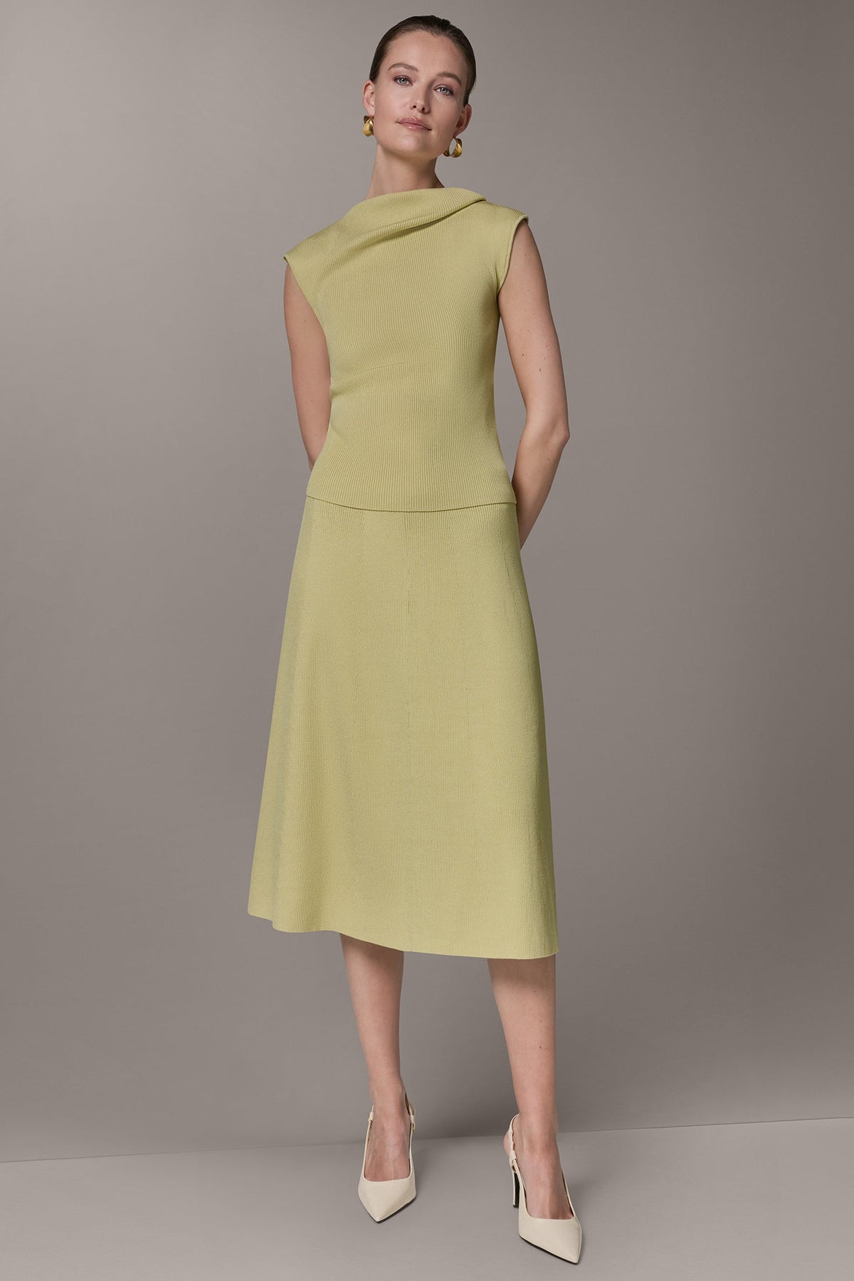 SLEEVELESS ASYMMETRIC BOATNECK SWEATER - Citrus