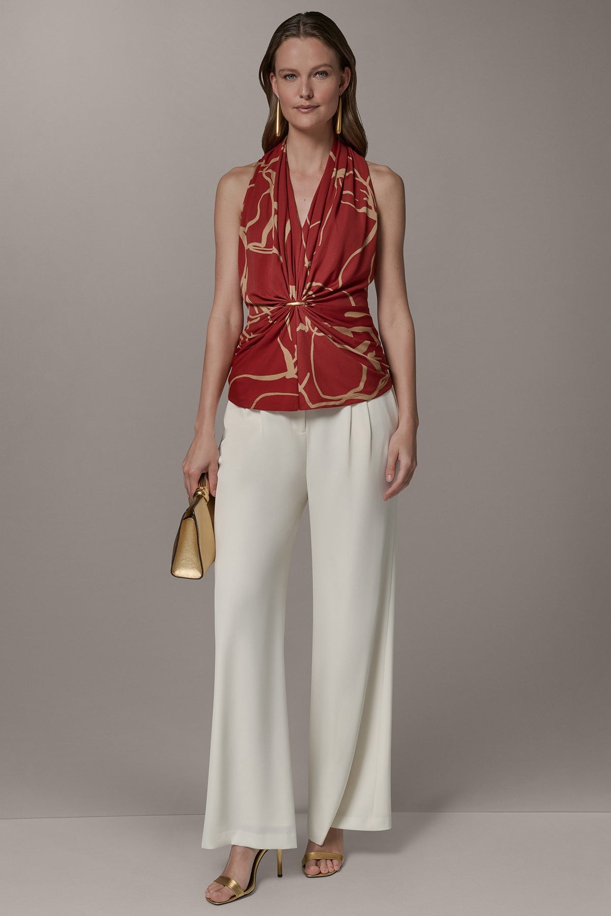 RUCHED V-NECK TOP - Sunbaked/Fawn