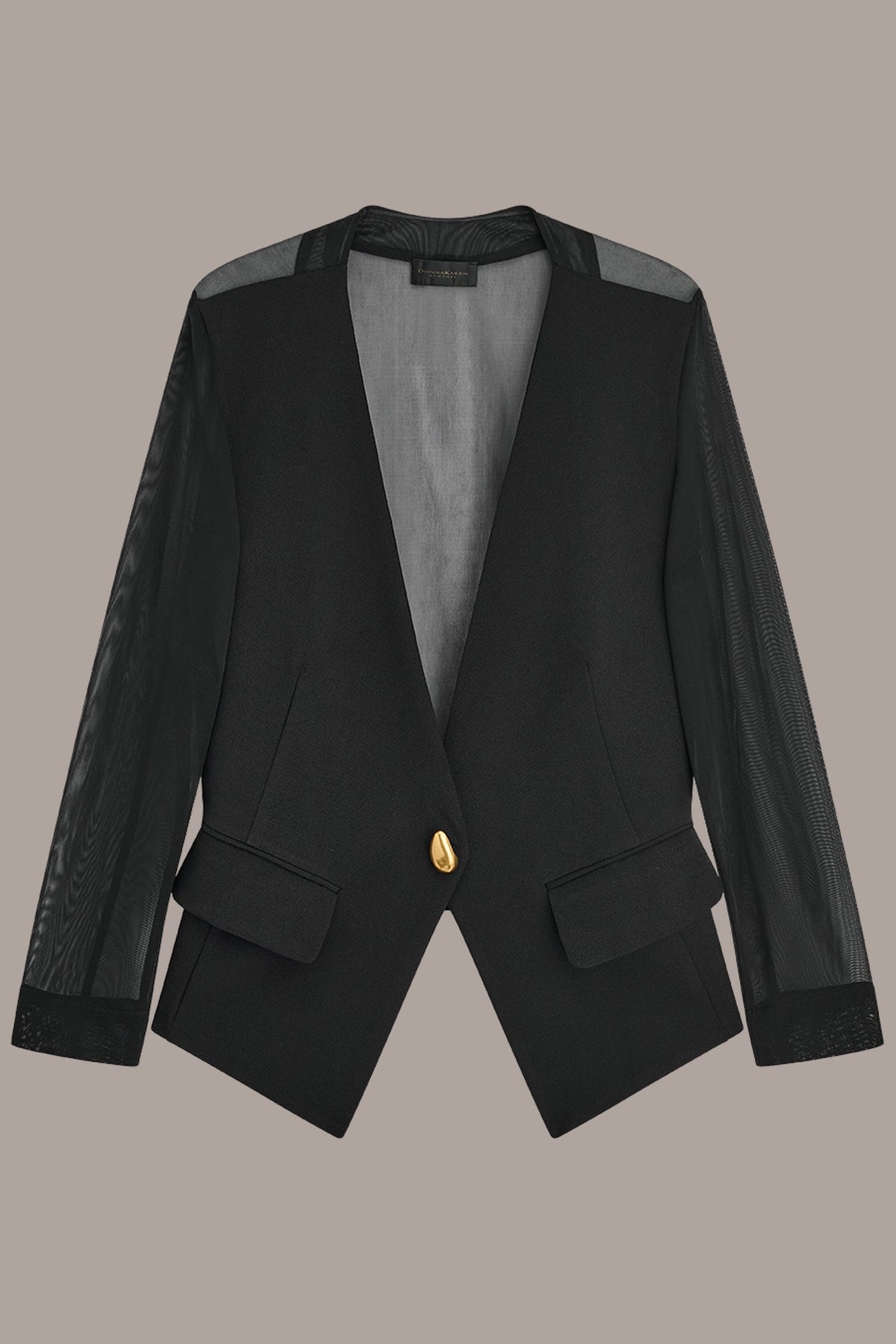 CHIFFON PANELED ONE BUTTON JACKET - Black