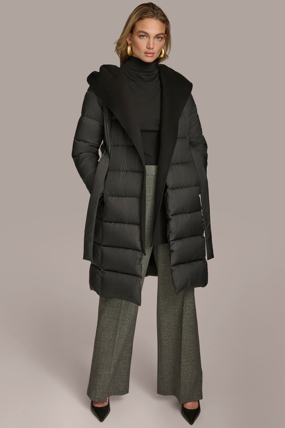 TIE WAIST PUFFER - Black
