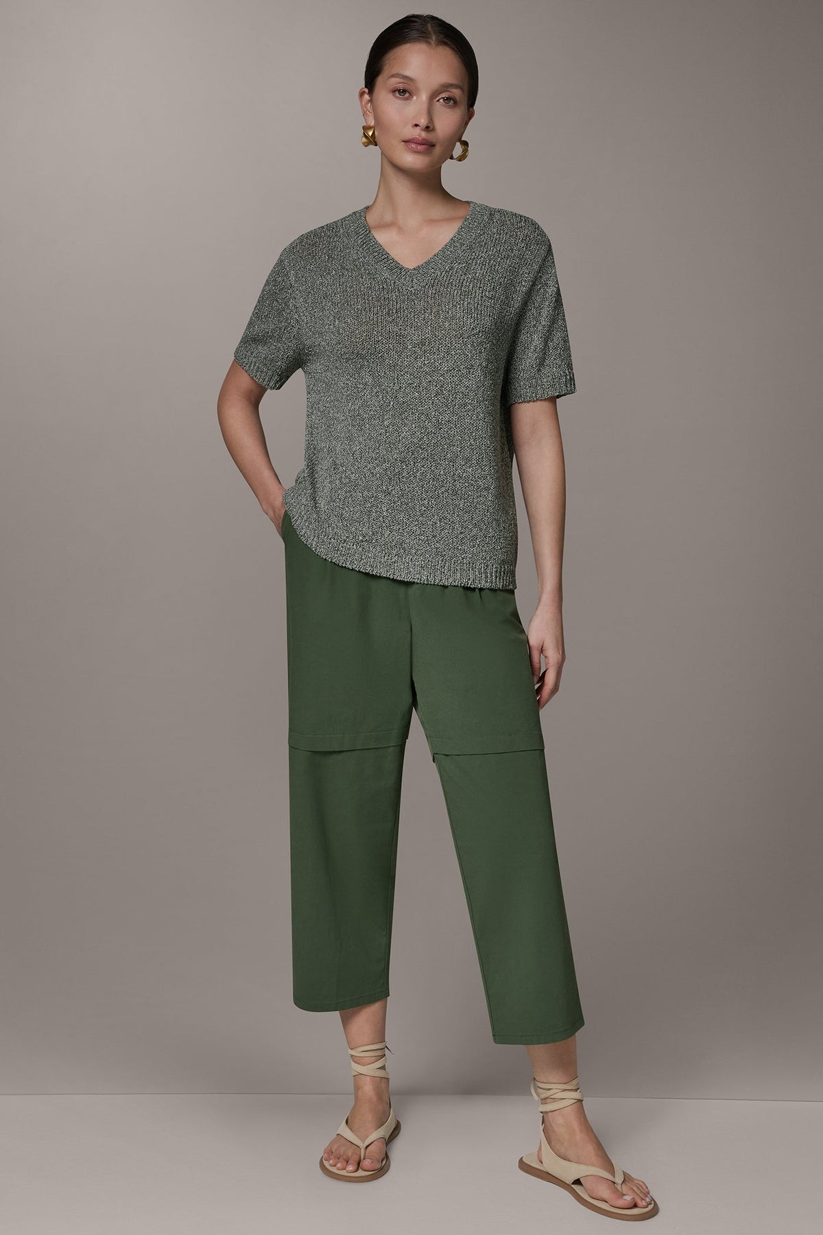 SHORT SLEEVE MÉLANGE EASY SWEATER - Verde Multi