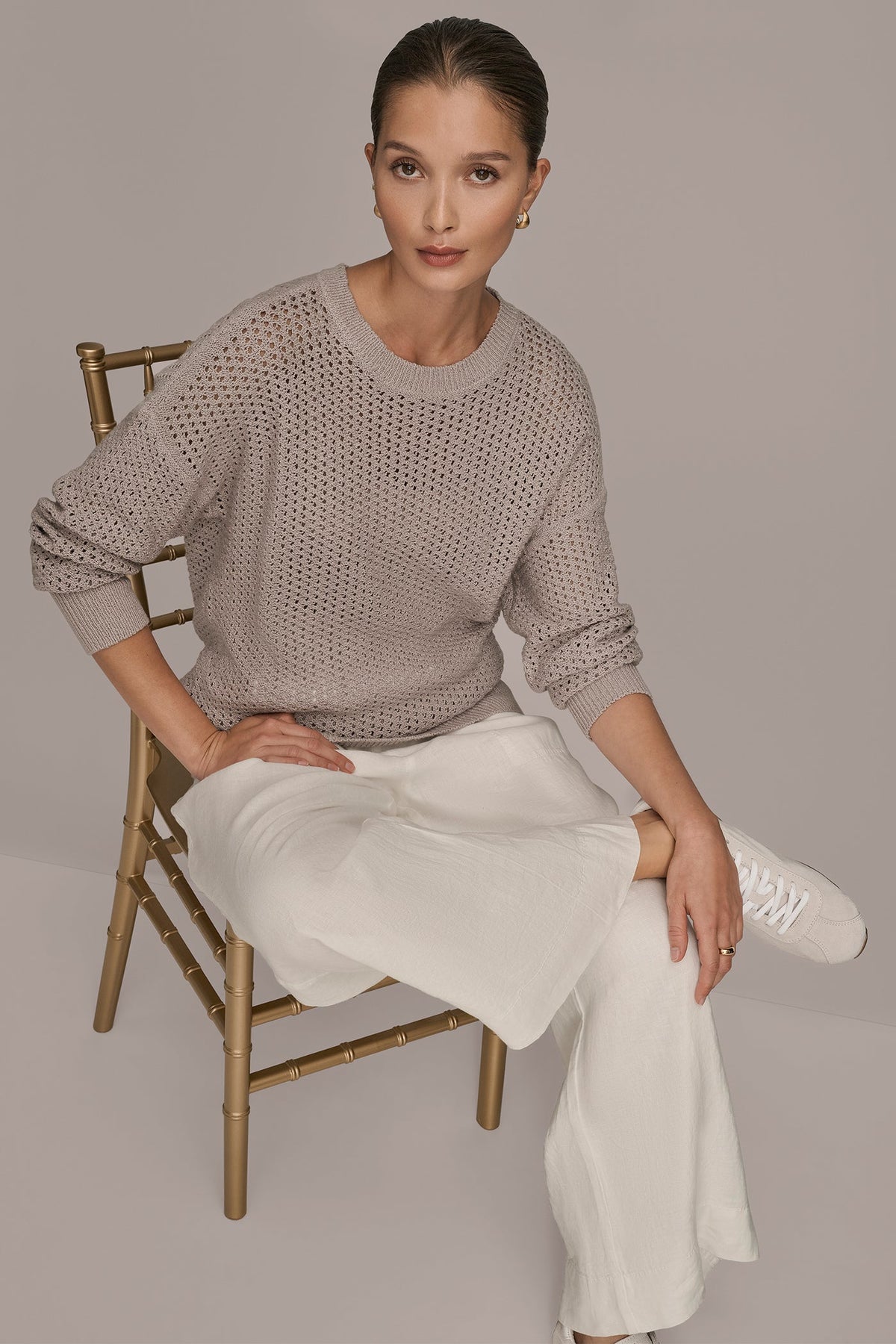LONG SLEEVE OPEN STITCH SWEATER - VAPOR
