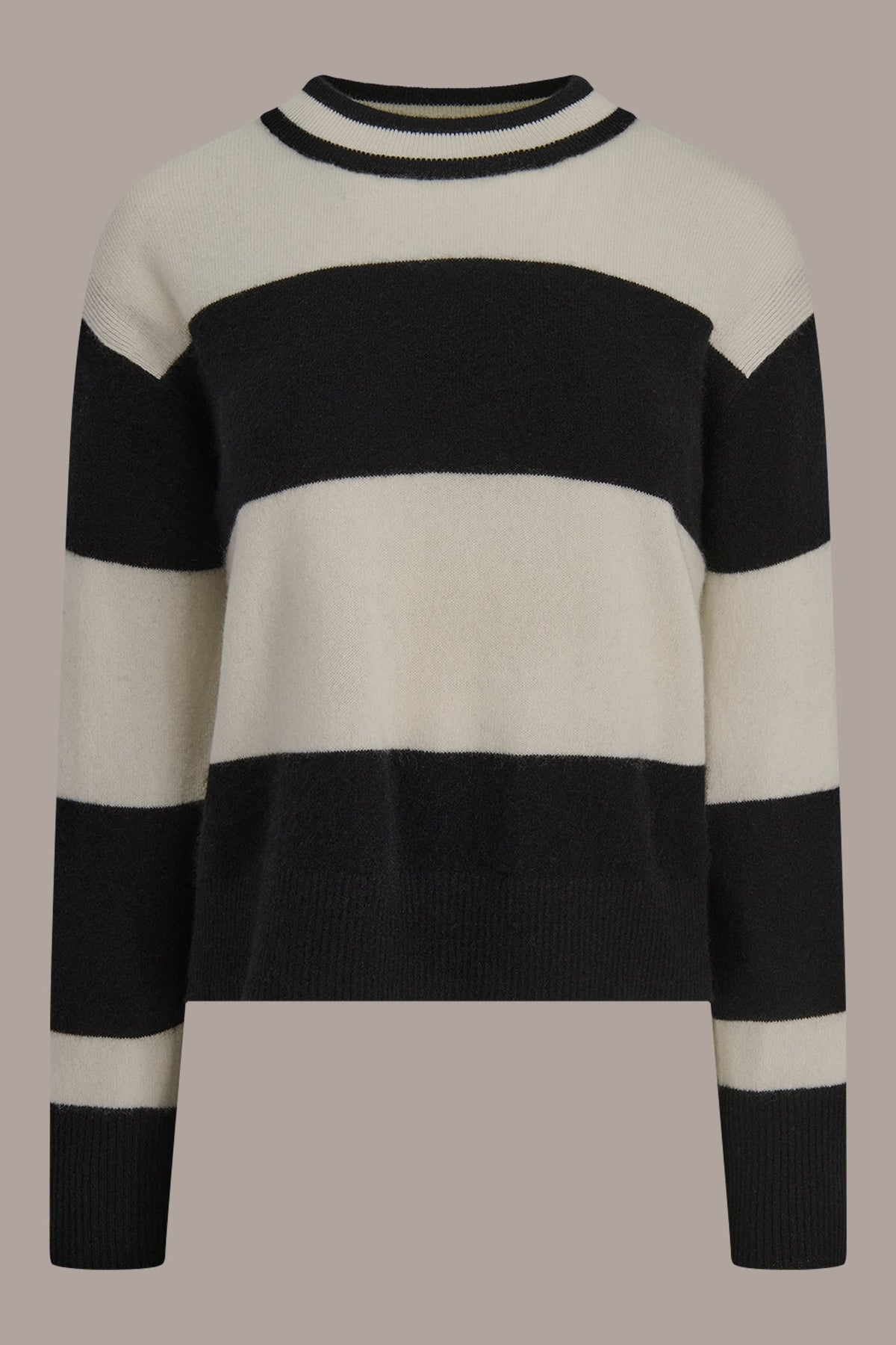 STRIPED CREWNECK BOXY SWEATER - Black/Cream