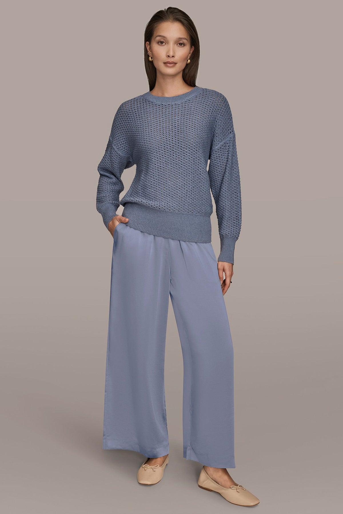 LONG SLEEVE OPEN STITCH SWEATER - Tempest
