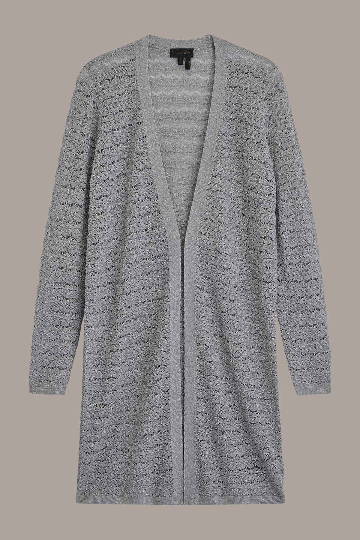 METALLIC POINTELLE LONG OPEN CARDIGAN - VAPOR