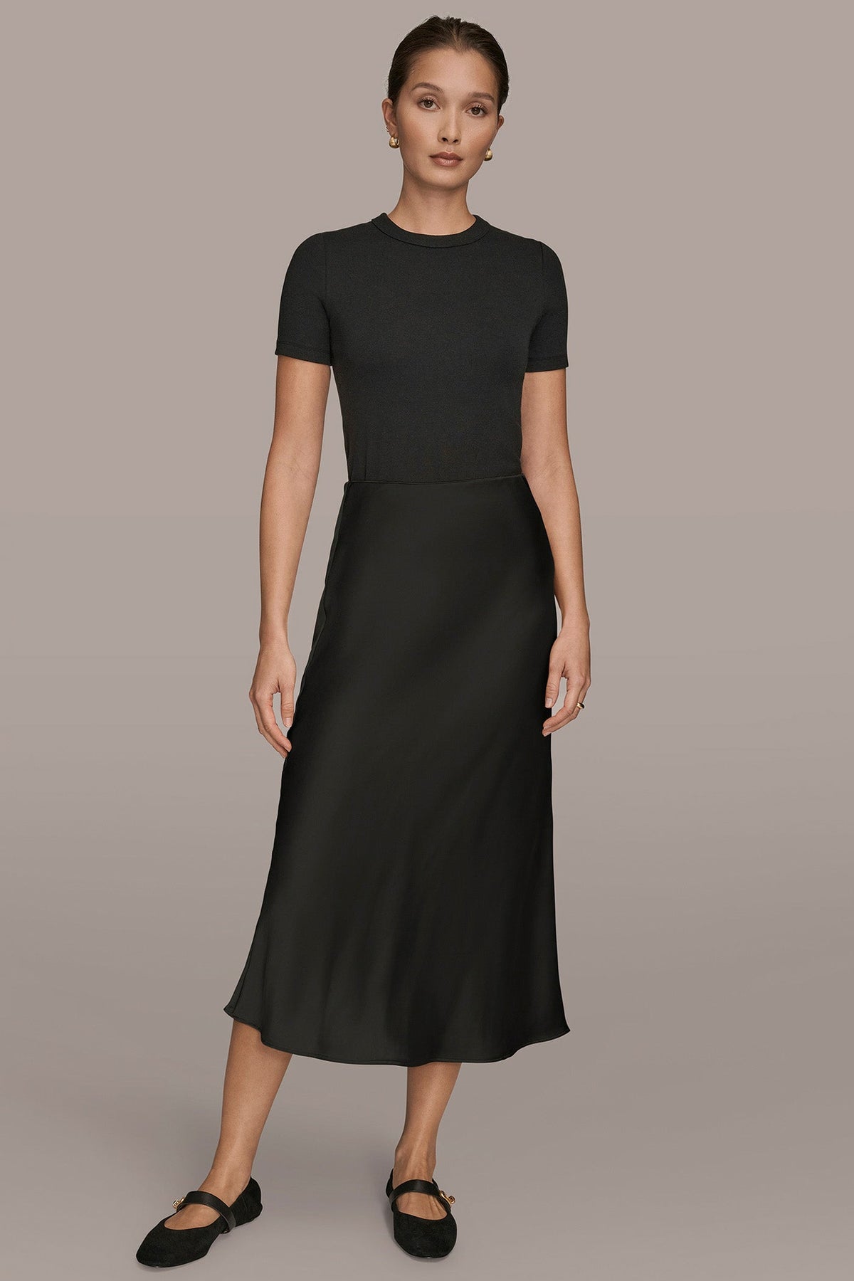 SATIN MIDI A-LINE SKIRT - Black
