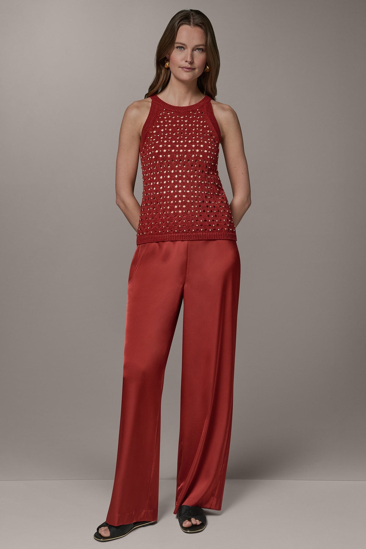 SLEEVELESS OPEN-STITCH HALTER SWEATER - Sunbaked