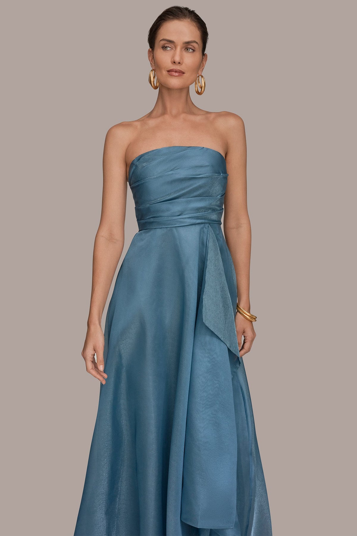 STRAPLESS RUFFLE A-LINE GOWN - Washed Indigo