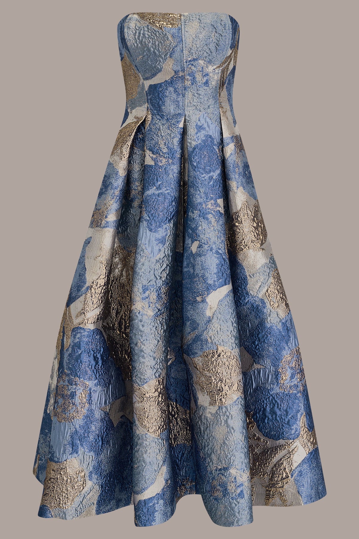 METALLIC FLORAL-JACQUARD SLEEVELESS MIDI GOWN - Washed Indigo Multi