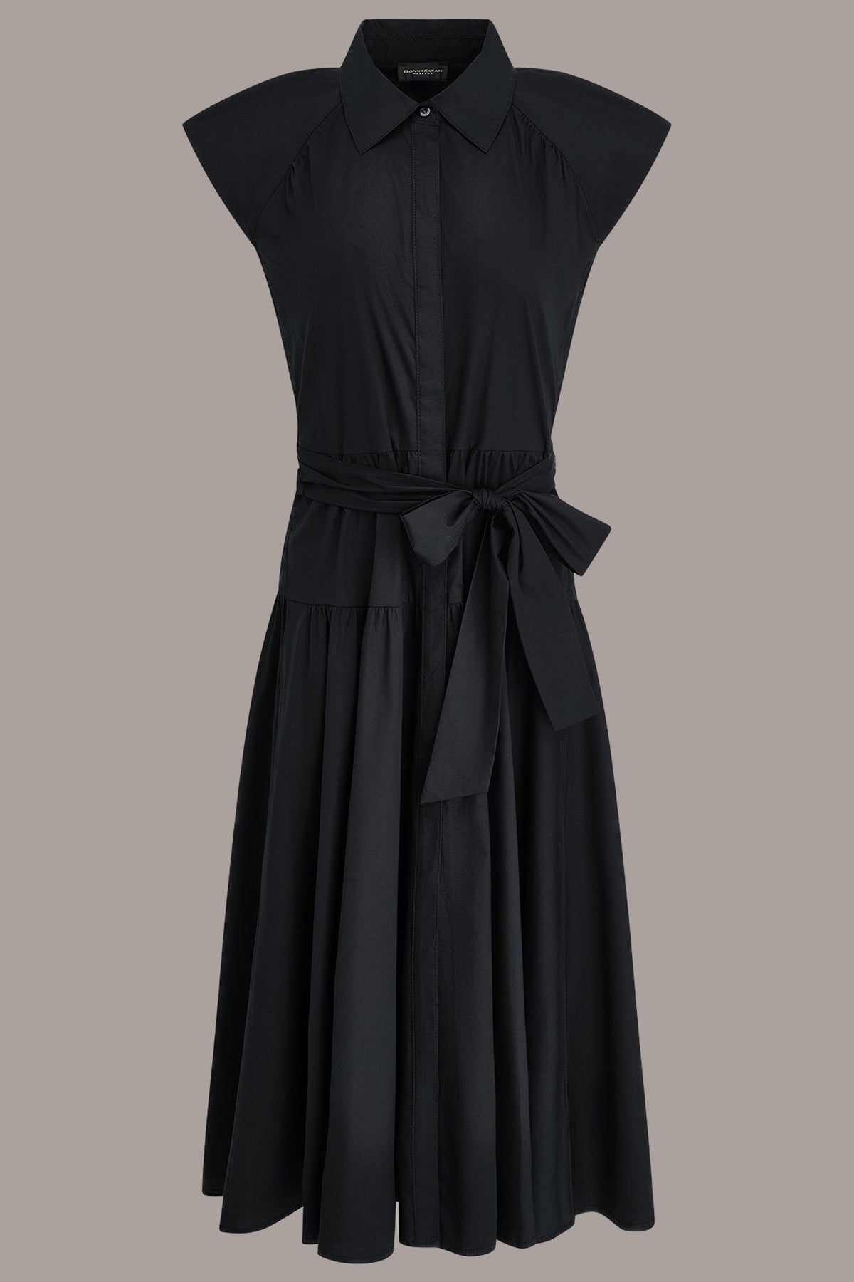 CAP SLEEVE MIDI SHIRT DRESS - Black