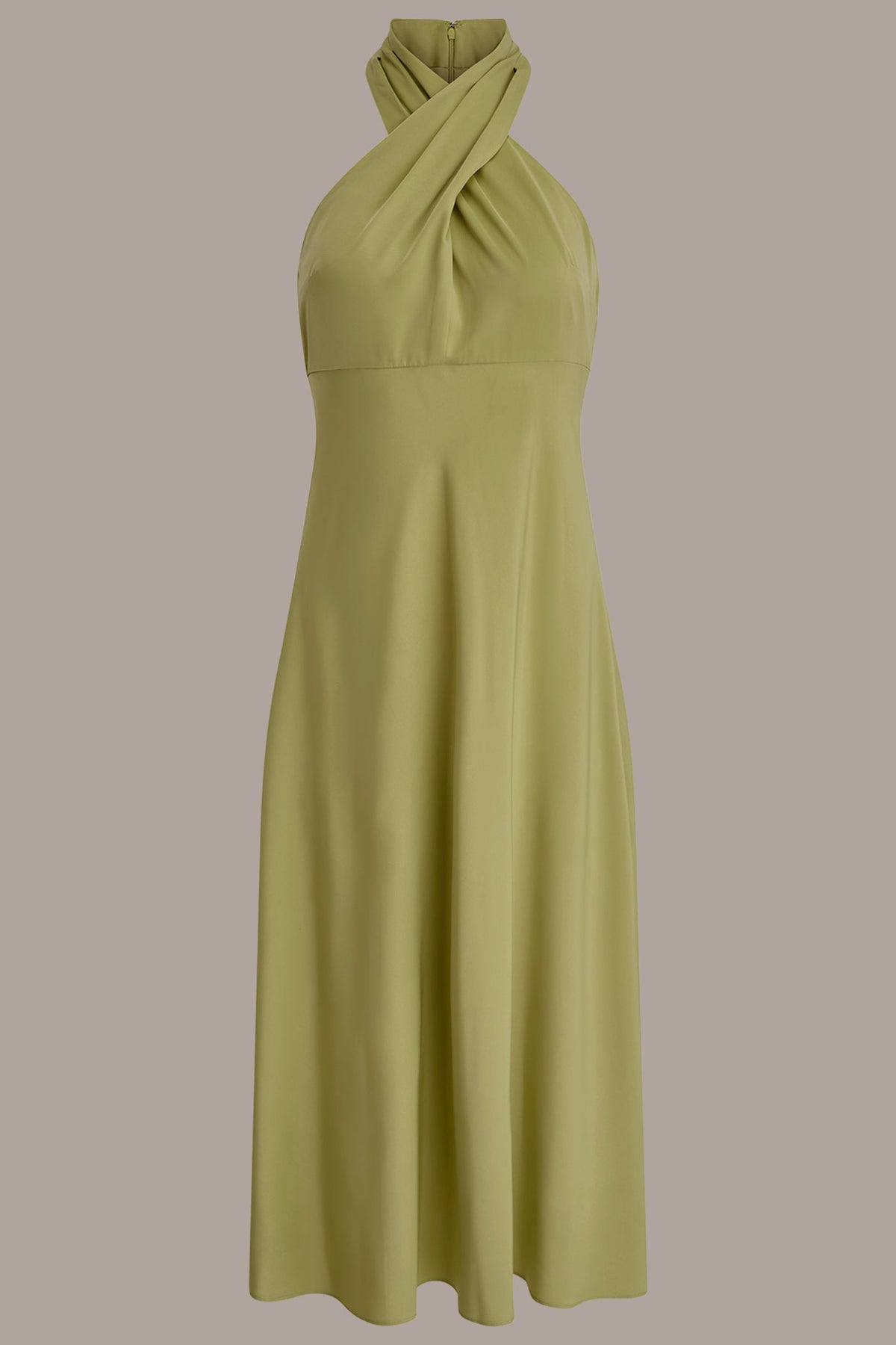 SATIN MIDI A-LINE HALTER DRESS - Kiwi