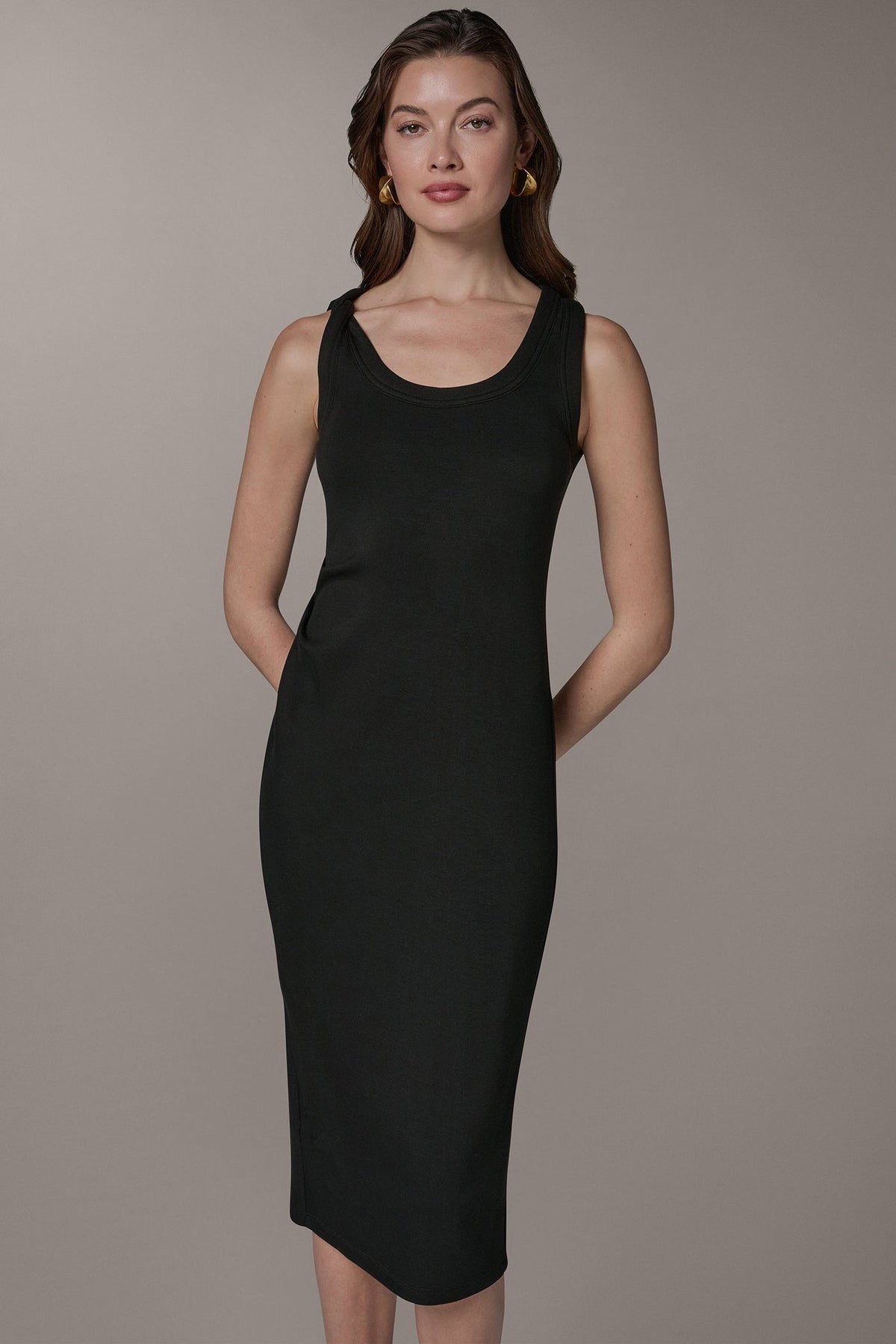 SLEEVELESS TWIST MIDI DRESS - Black