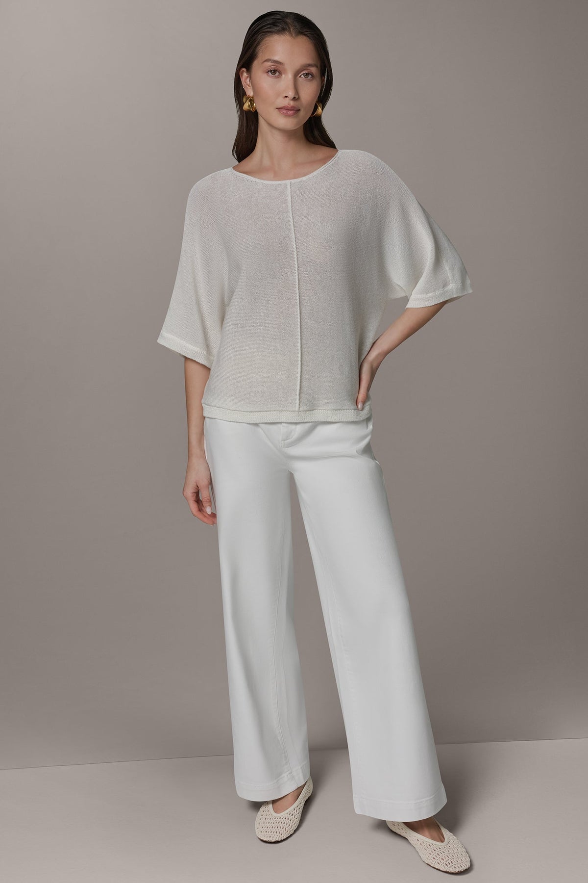 DOLMAN SLEEVE BALLET NECK SWEATER - Cream