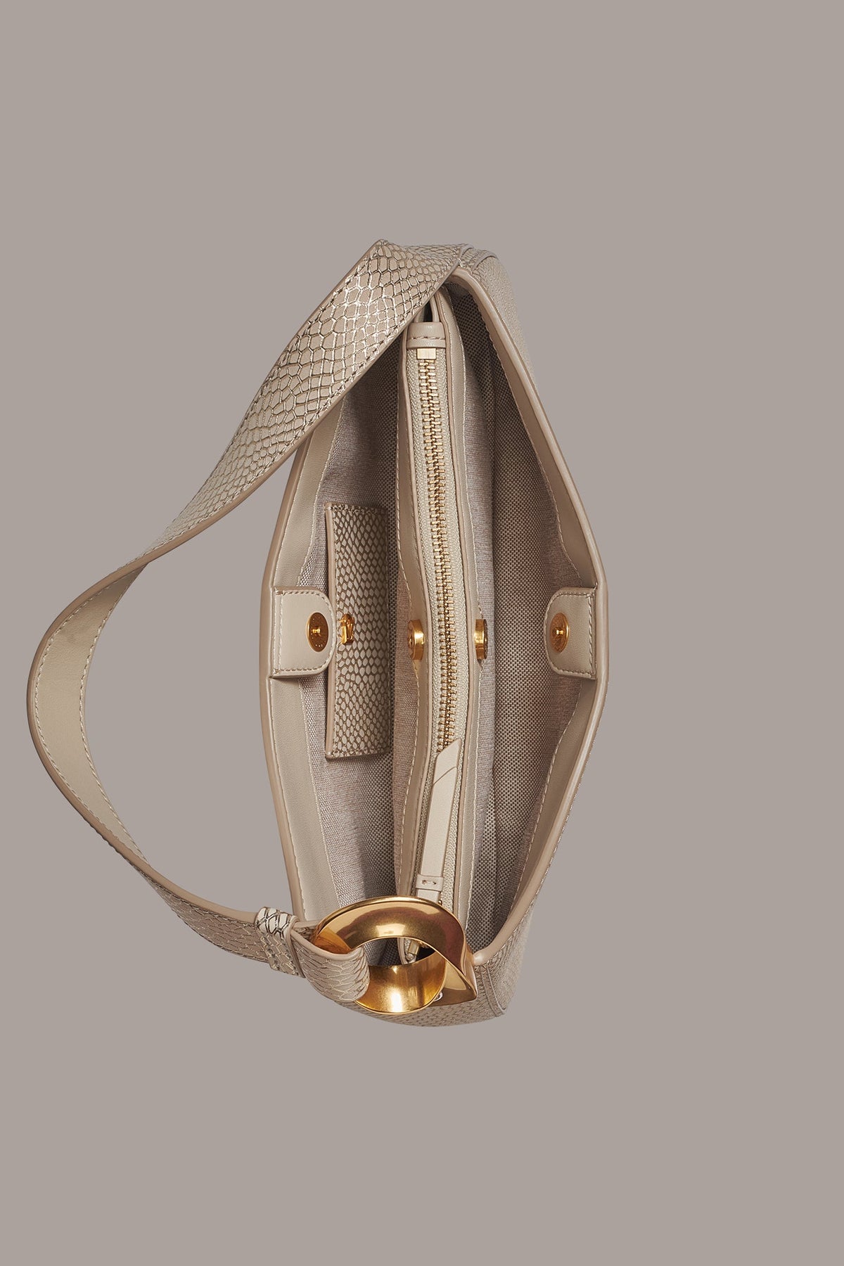 JERSEY METALLIC SNAKE-EFFECT SHOULDER BAG - Metallic Bone