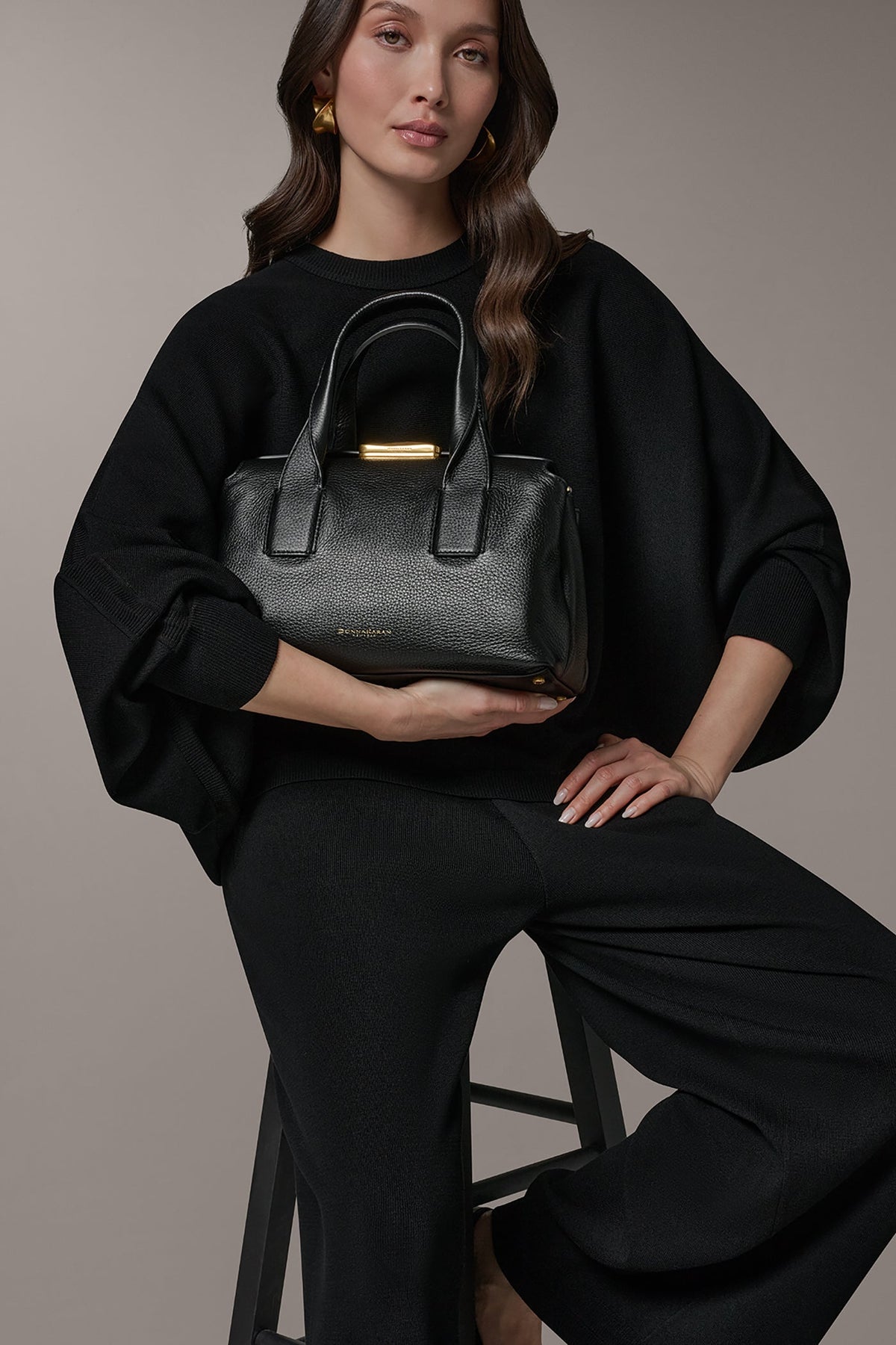 AMAGANSETT LEATHER SATCHEL BAG - Black