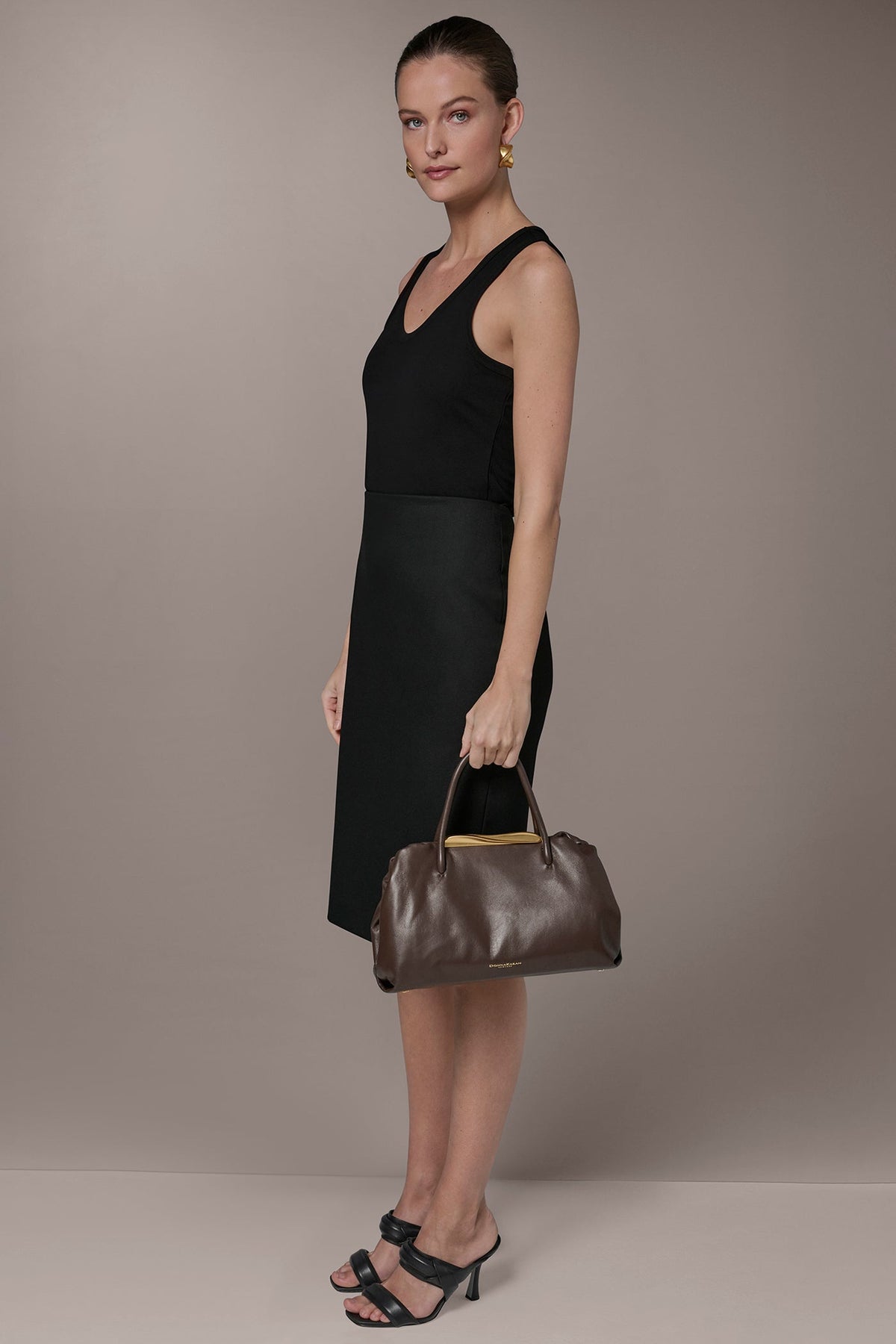 POPLIN LEATHER SATCHEL BAG - Umber