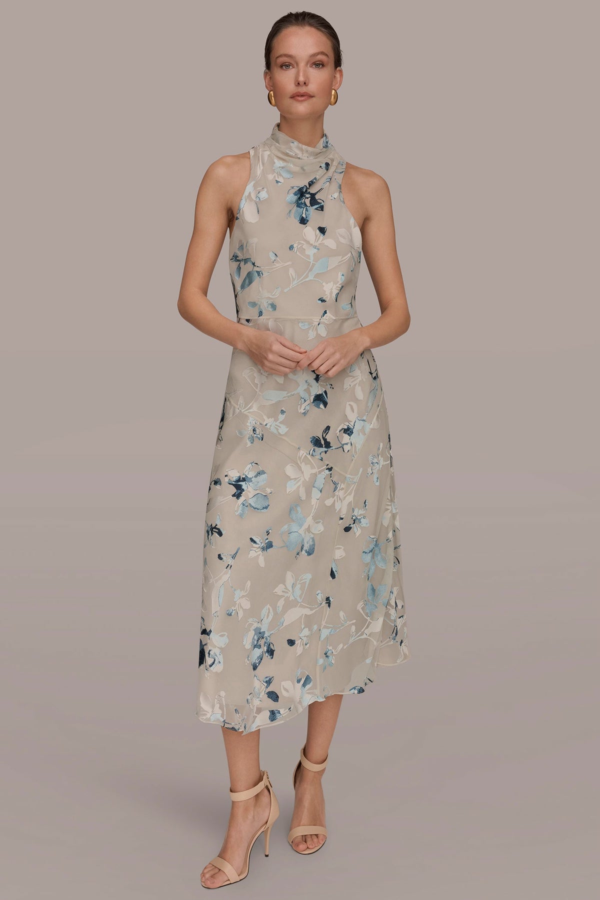 FLORAL BURNOUT MIDI A-LINE DRESS - Sea Mist Multi