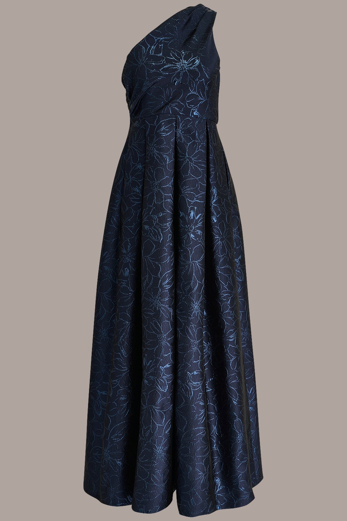 METALLIC FLORAL-JACQUARD ONE-SHOULDER BALL GOWN - NIGHTFALL