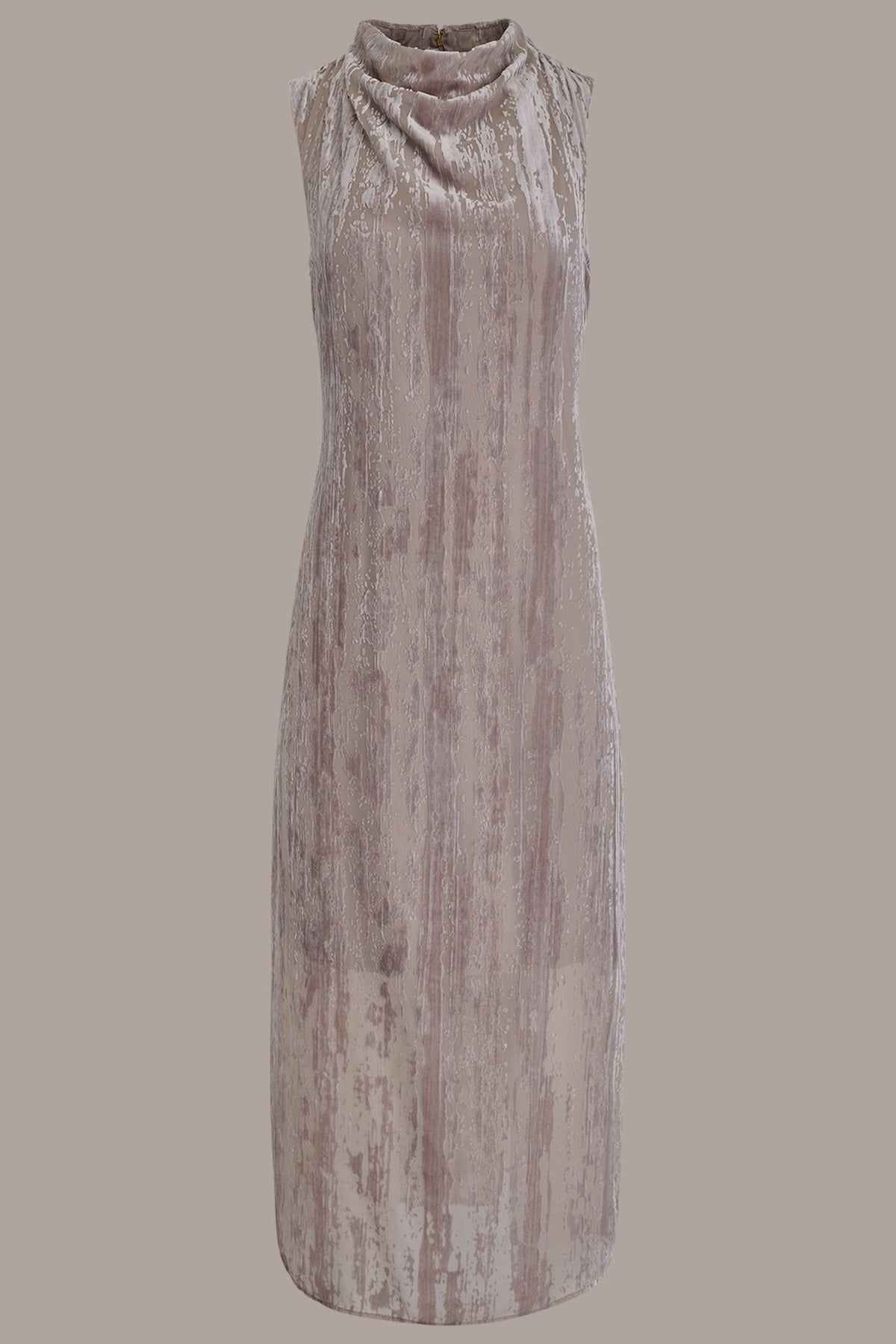 SLEEVELESS COWL-NECK BURNOUT MIDI DRESS - VAPOR