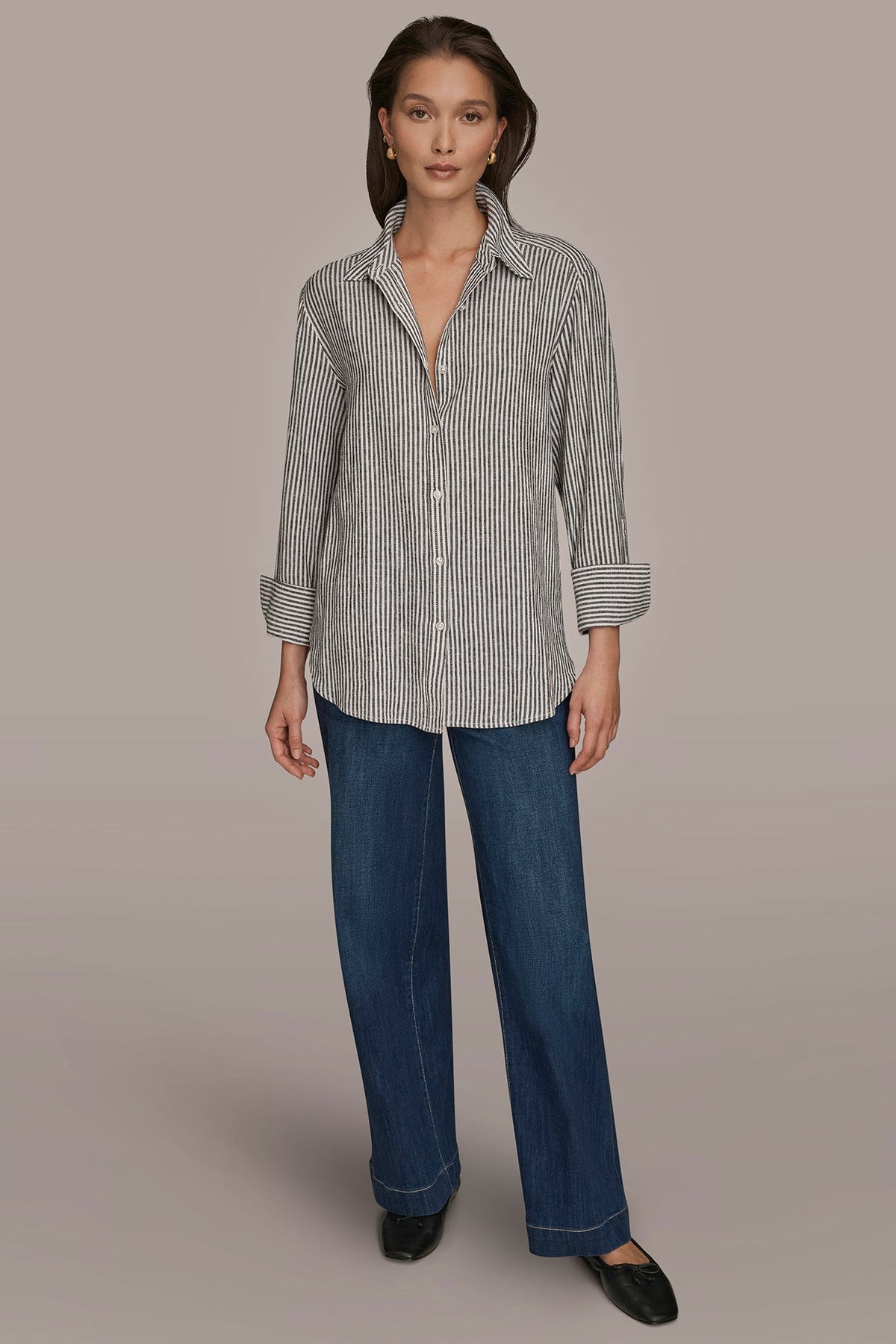 LINEN-BLEND STRIPED SHIRT - THIN WHITE/BLACK STRIPE