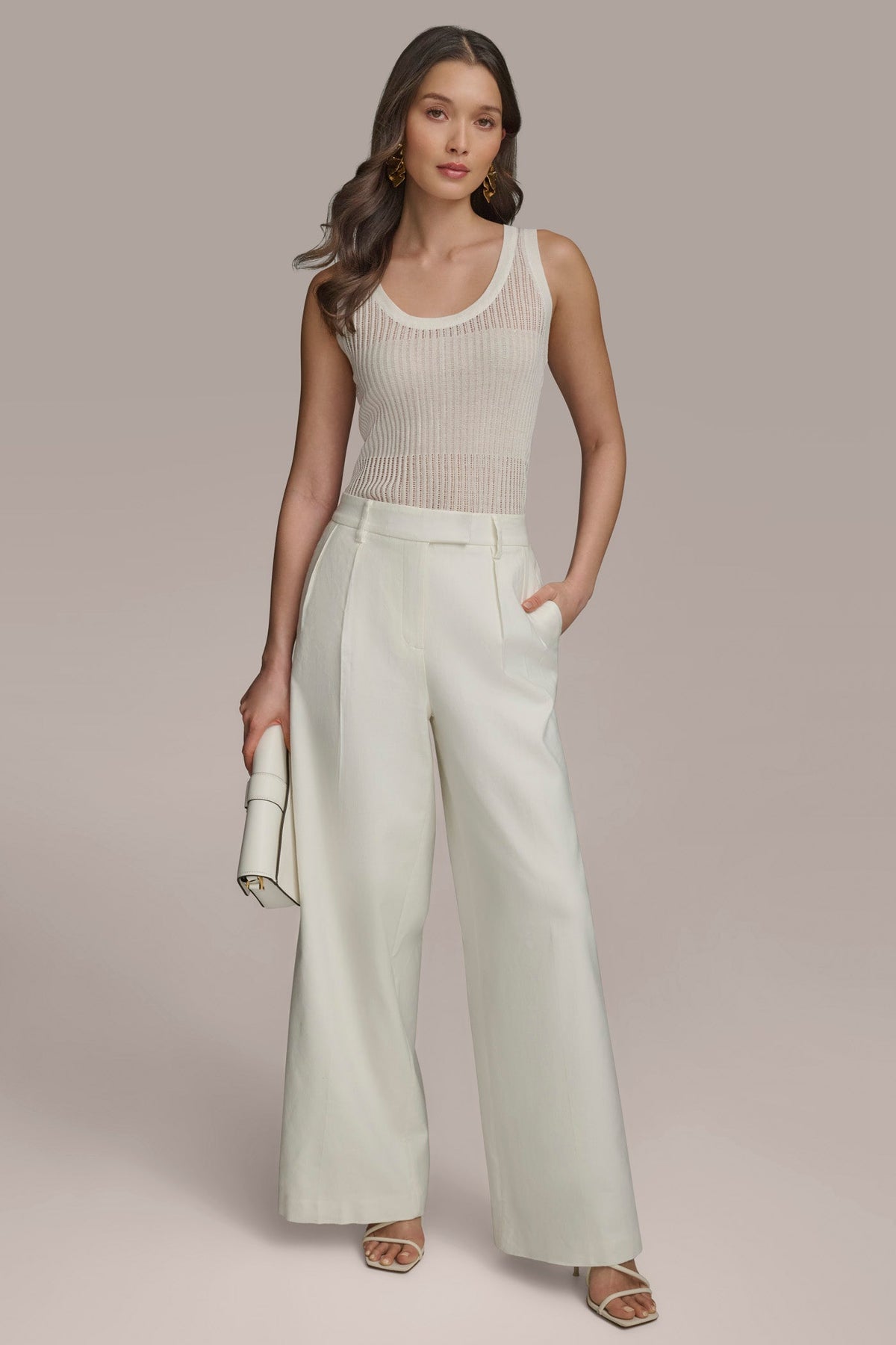 PLEATED WIDE LEG PANT - CREAM