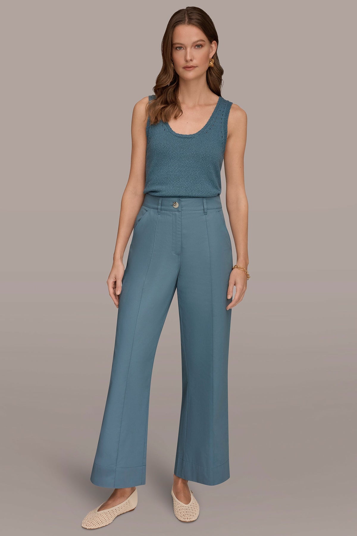 HIGH-RISE PINTUCKED WIDE-LEG TROUSER - Washed Indigo