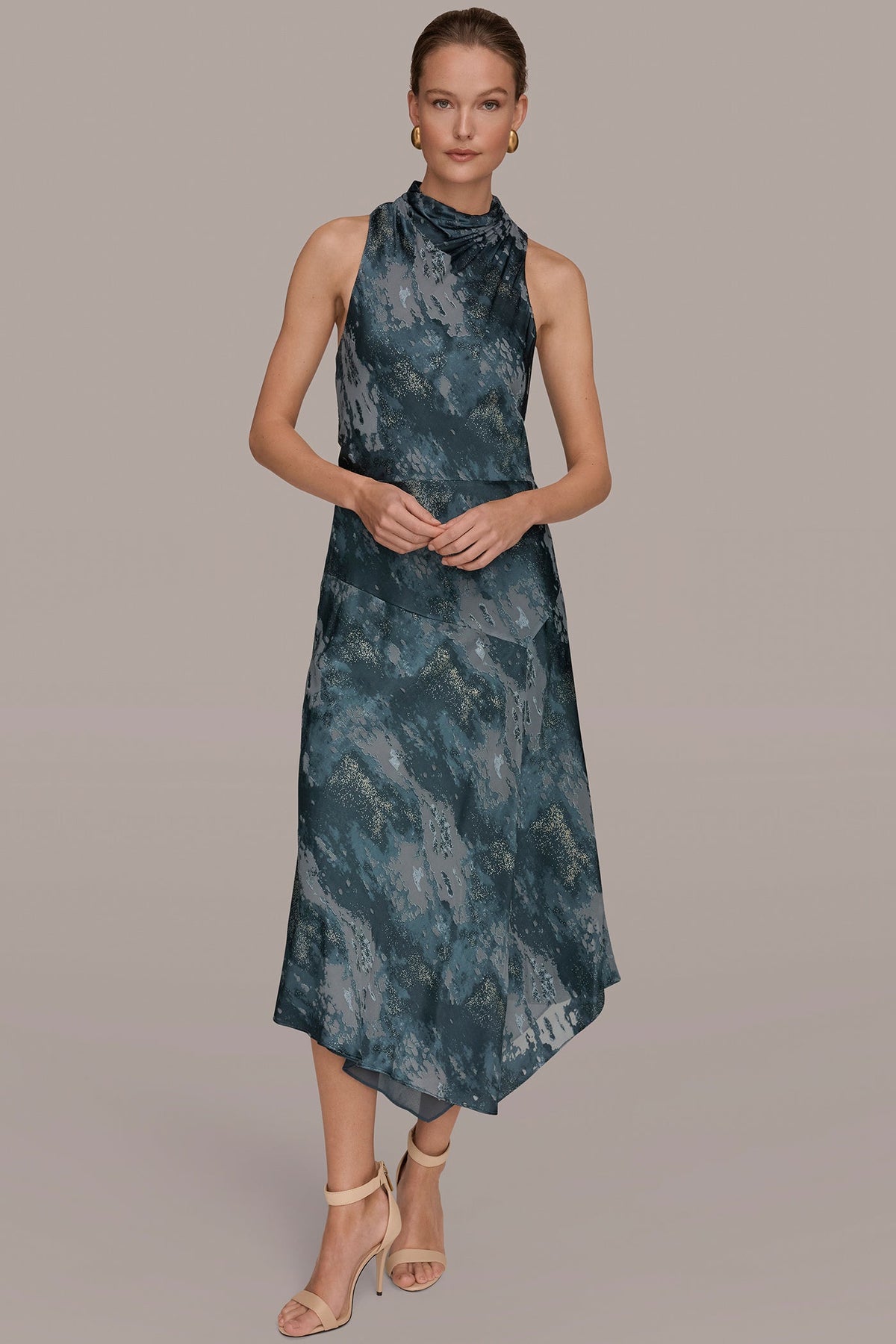SLEEVELESS METALLIC BURNOUT DRESS - Blue Combo