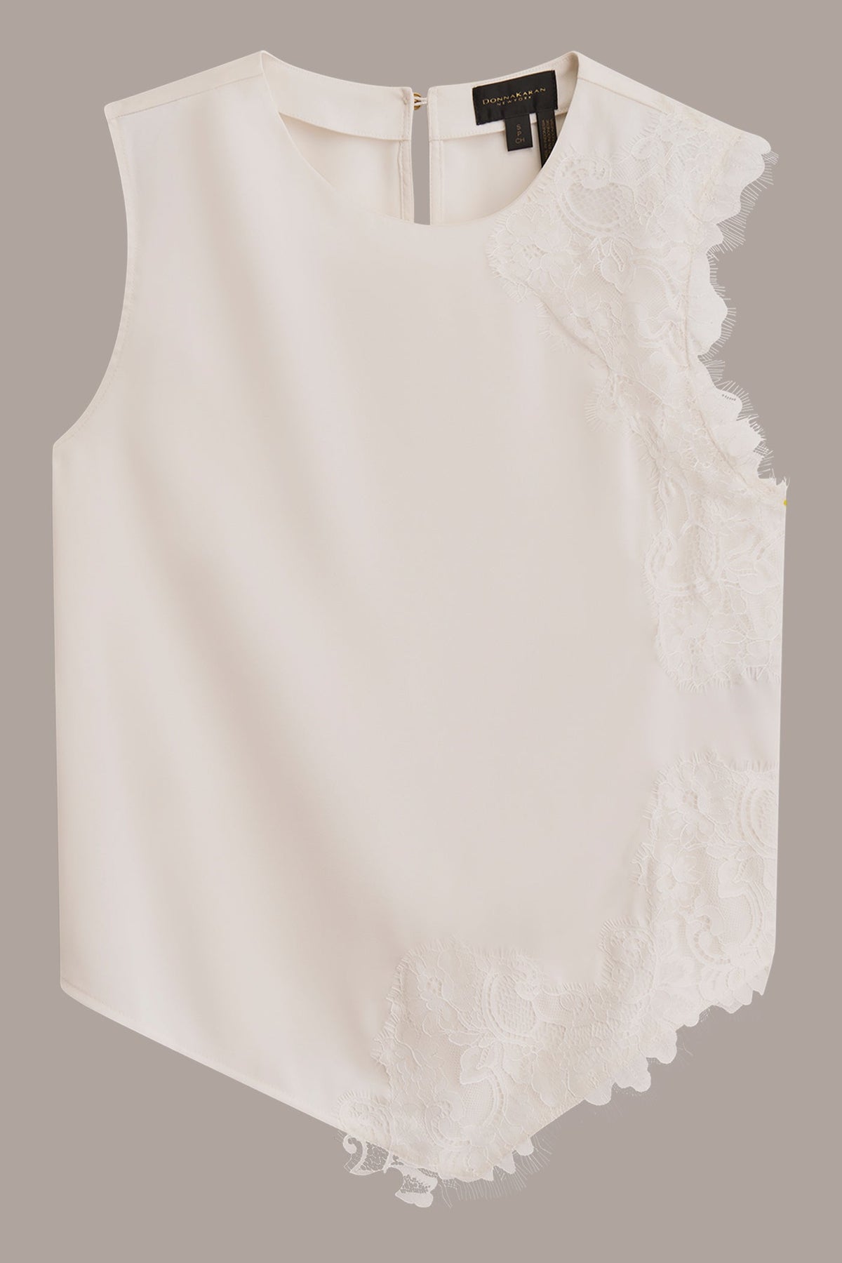 SLEEVELESS LACE-TRIM CREPE BLOUSE - Cream