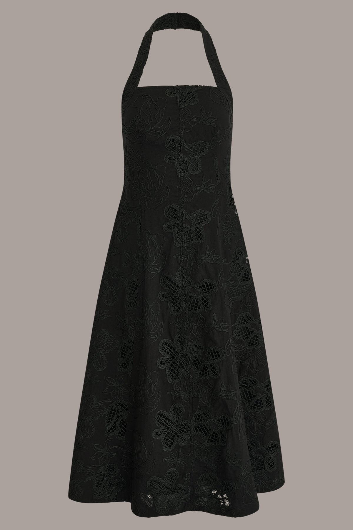 SLEEVELESS SWEETHEART MIDI HALTER DRESS - Black