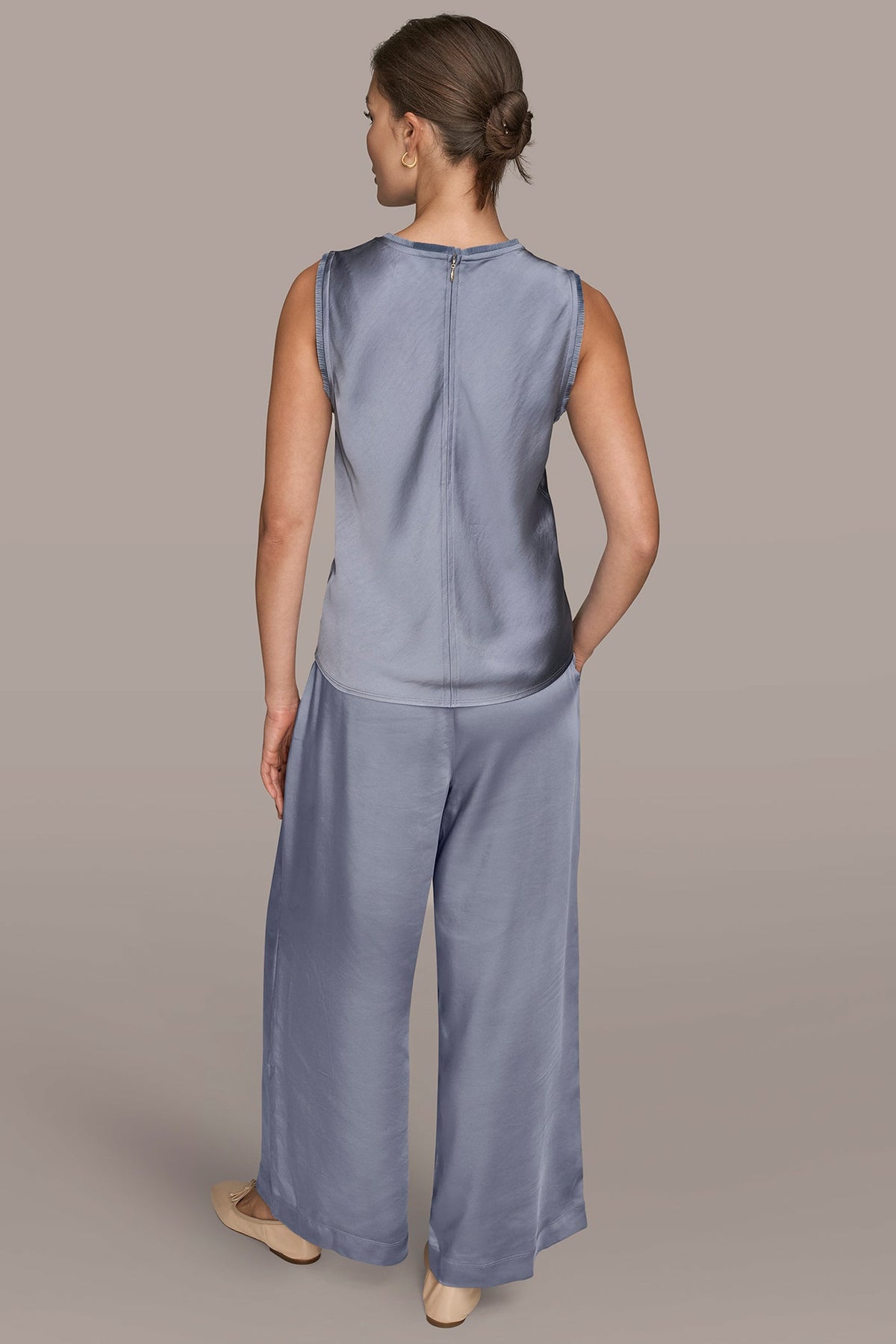 SATIN FRINGE-TRIMMED SLEEVELESS BLOUSE - Tempest