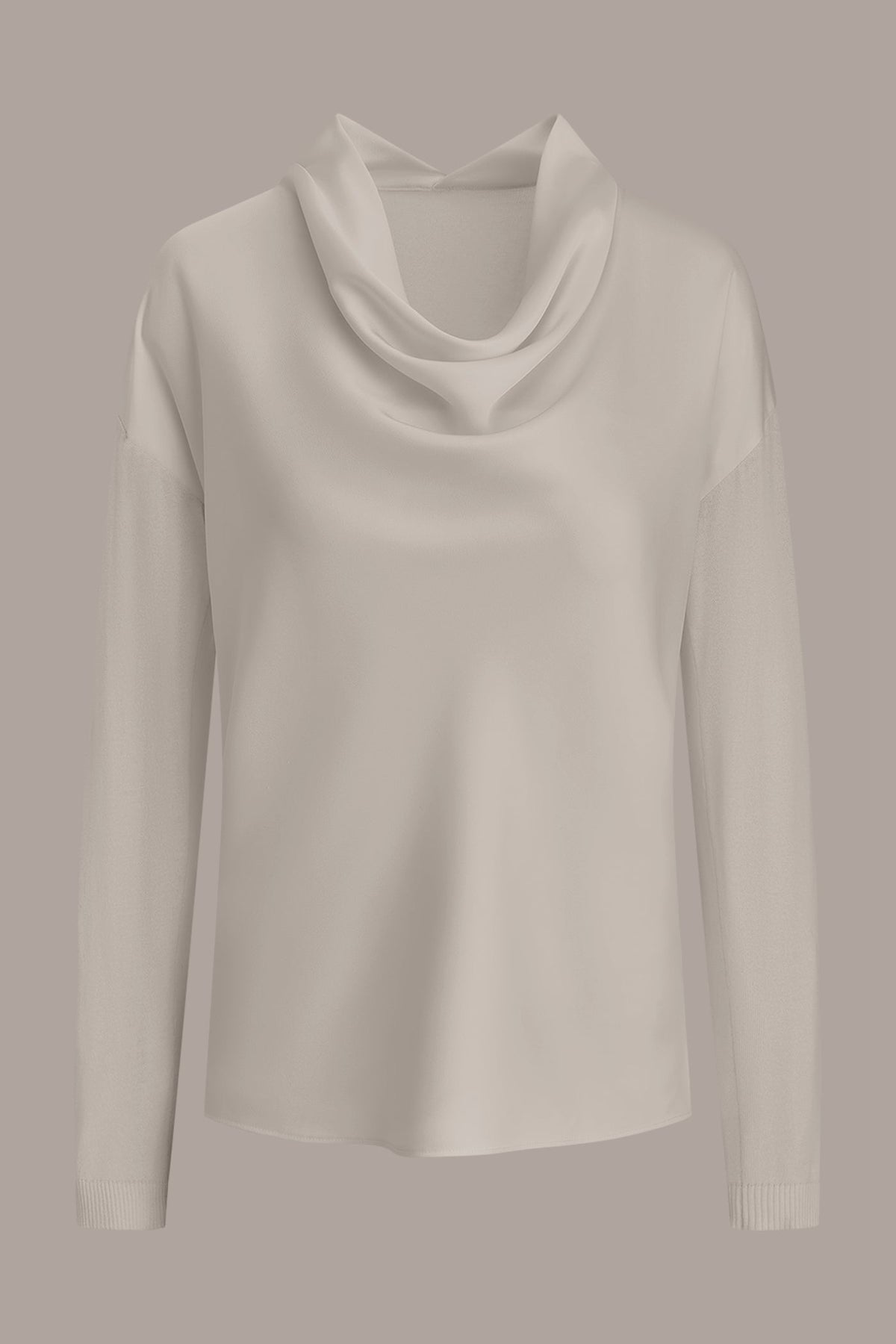 LONG SLEEVE COWL-NECK MIXED-MEDIA SWEATER - cream