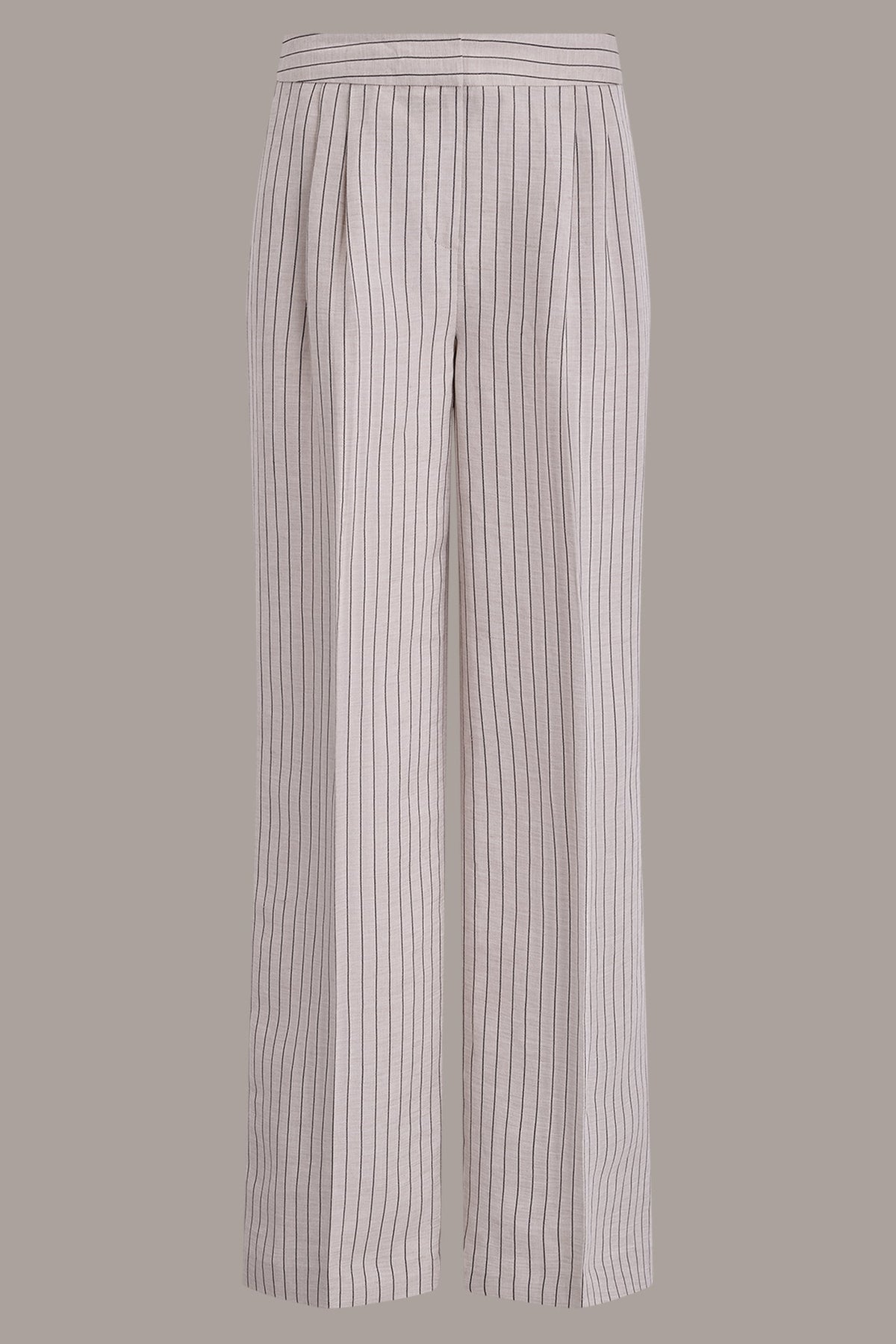 MID-RISE PINSTRIPE PLEATED WIDE-LEG PANT - Flax/Black