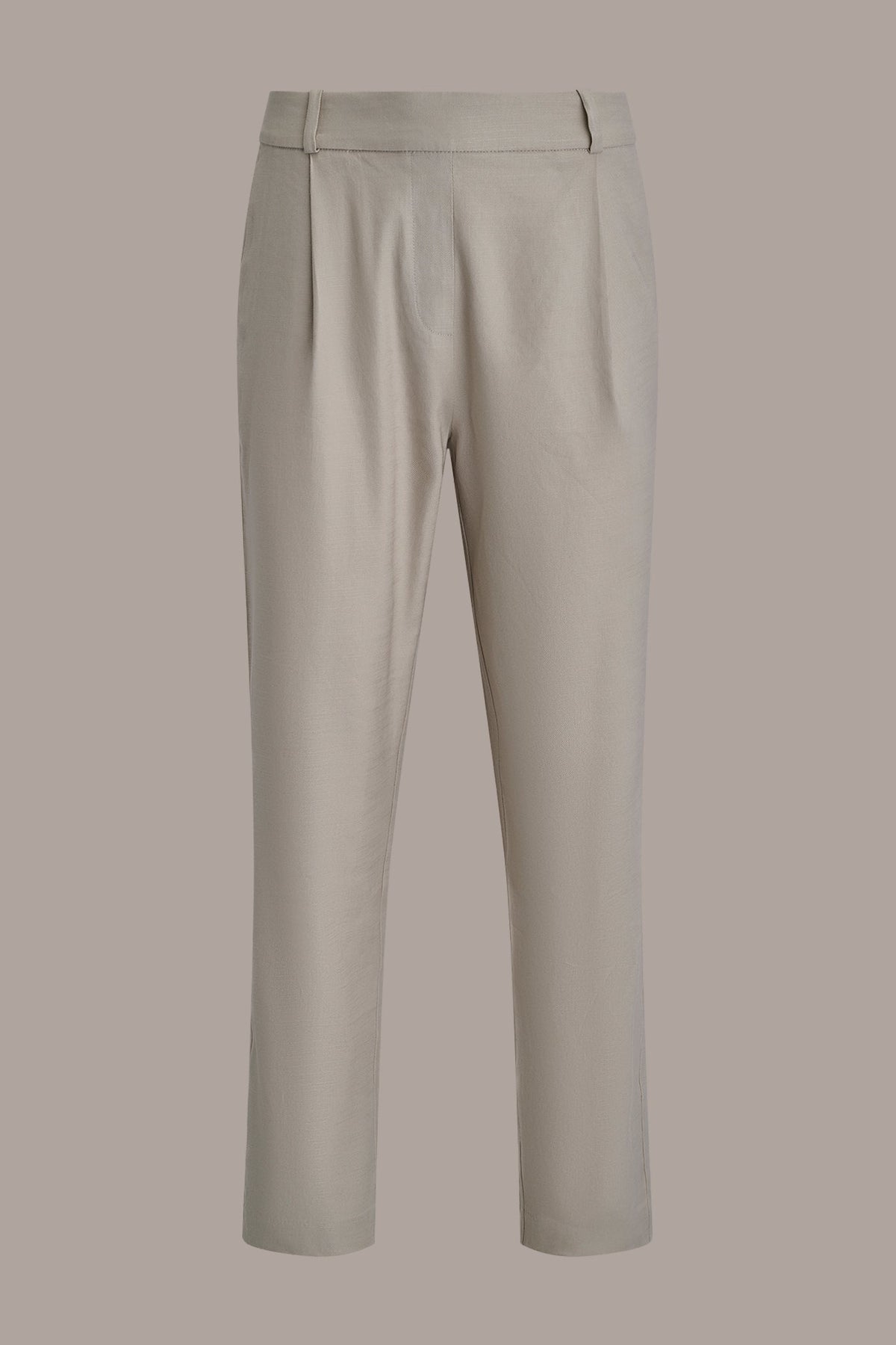 LINEN-BLEND PLEATED STRAIGHT ANKLE PANT - Tuscan Grey