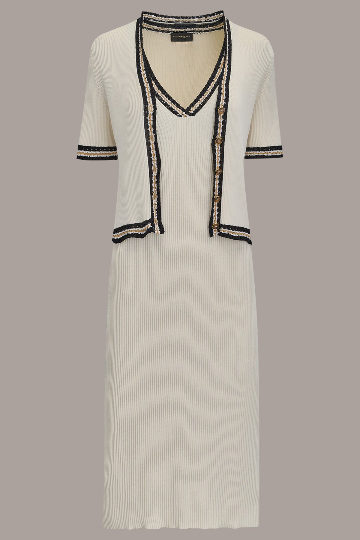 MIDI SHEATH DRESS WITH CARDIGAN - Cream/Beach Sand