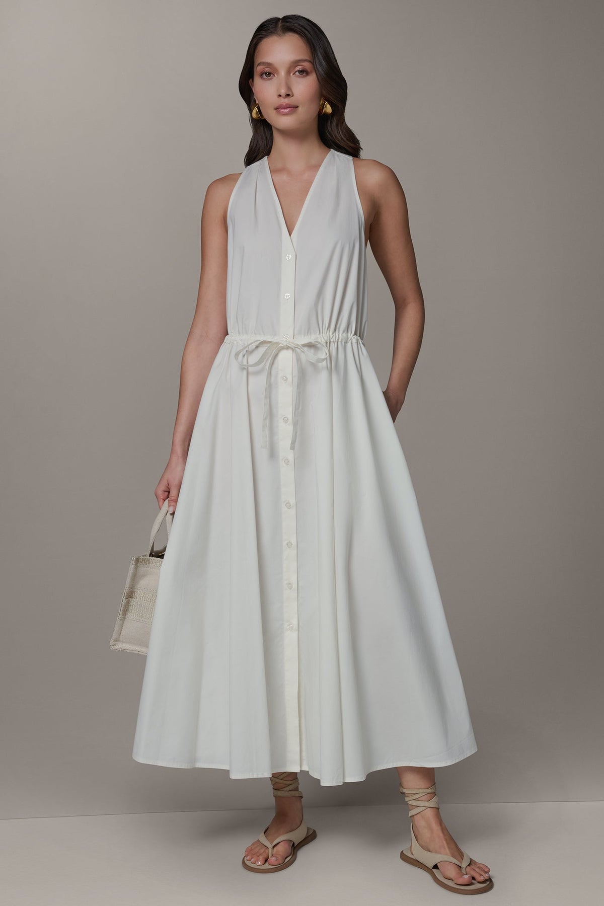 SLEEVELESS MIDI HALTER DRESS - Cream