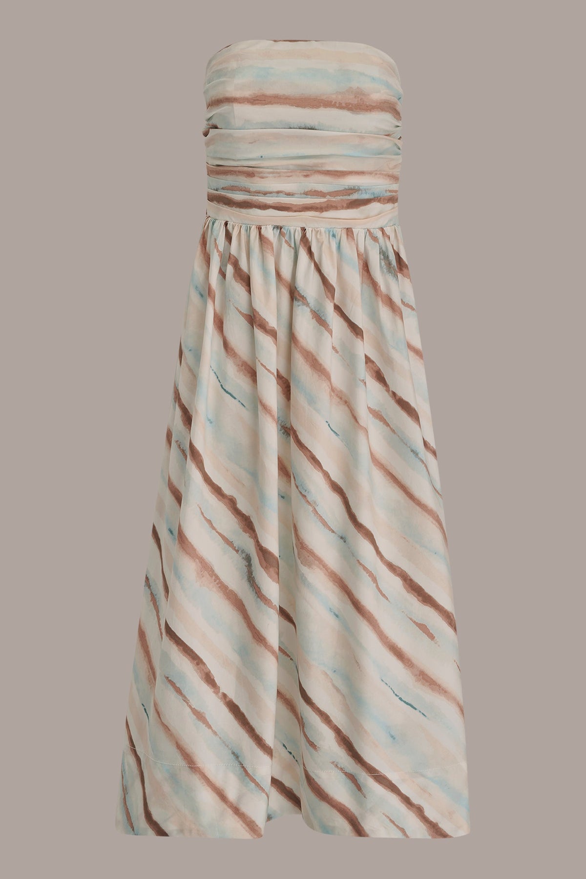 STRAPLESS PRINTED MIDI DRESS - Watercolor Stripe