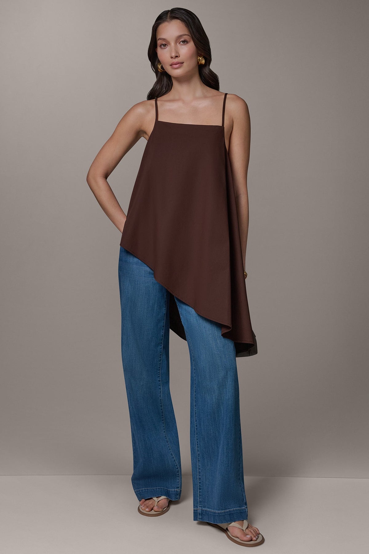 SLEEVELESS ASYMMETRIC TIE BACK BLOUSE - Canyon