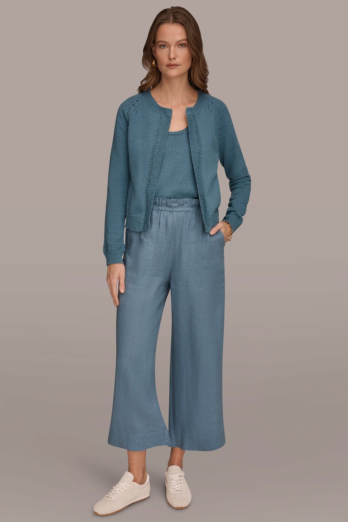 POINTELLE TRIM CARDIGAN - Washed Indigo