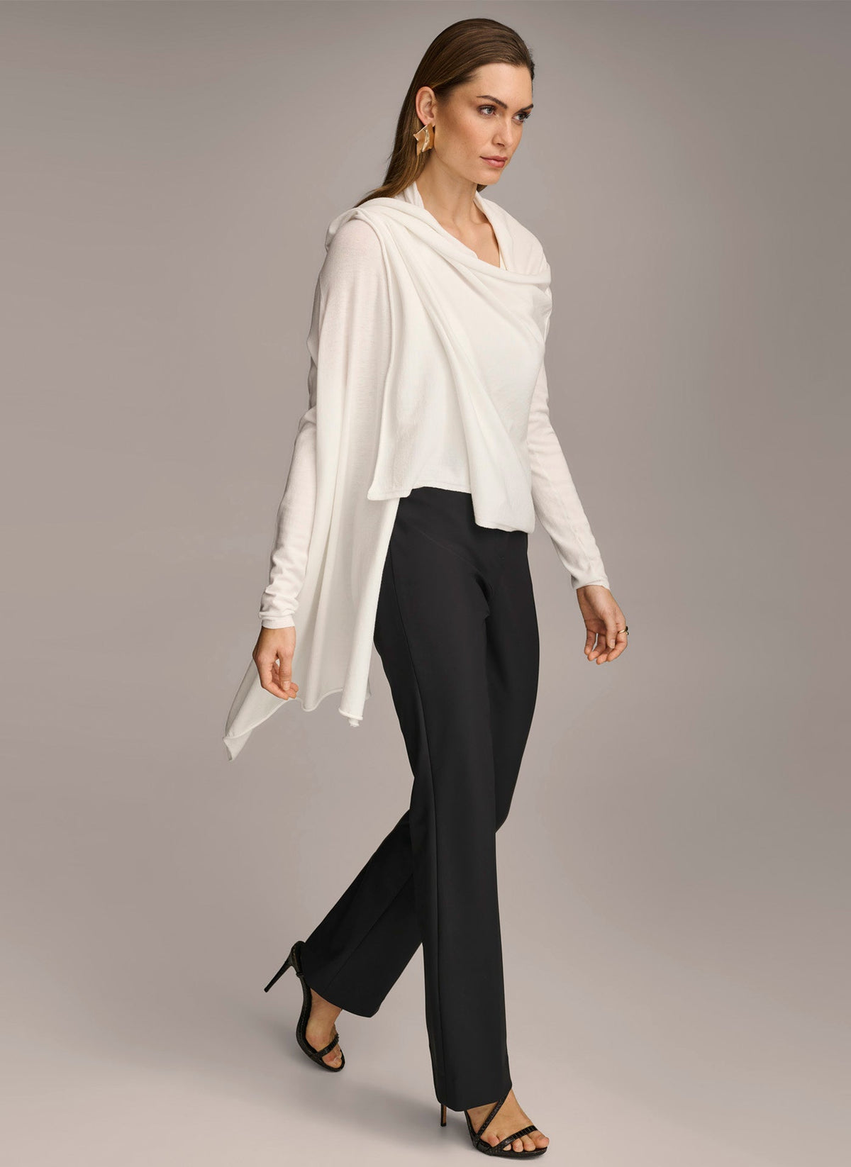 LONG SLEEVE DRAPE CARDIGAN - Cream