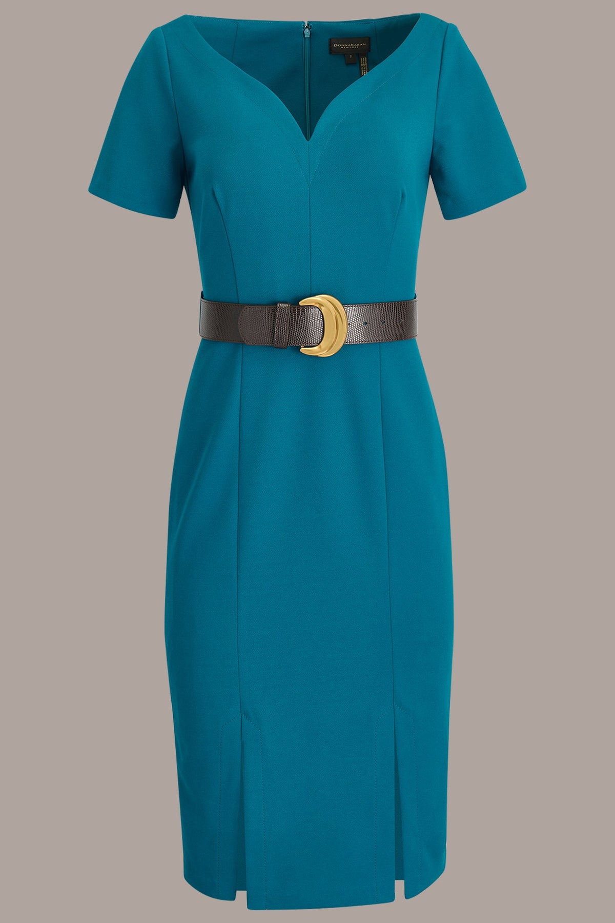 LONG SLEEVE DOUBLE-SPLIT SHEATH DRESS - Midnight Green