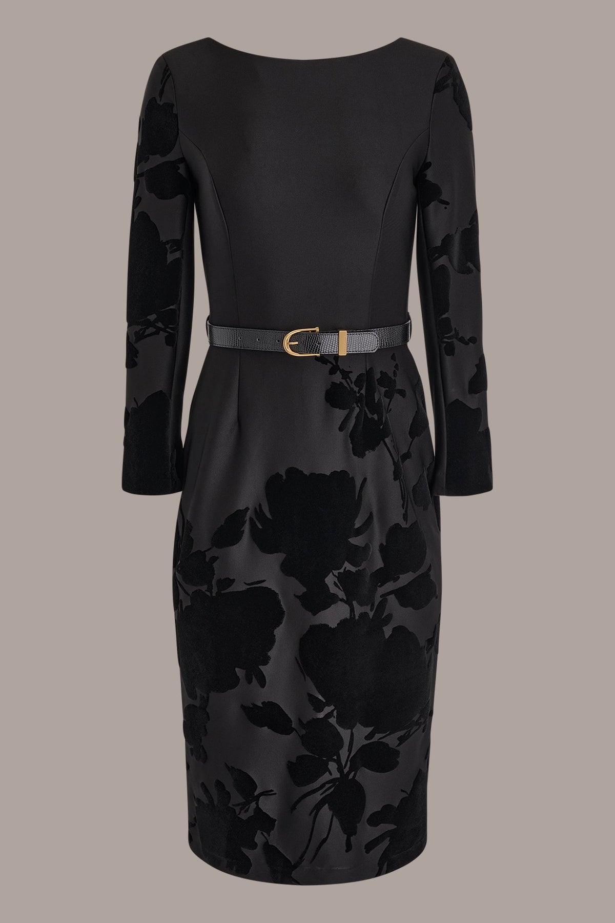 3/4 SLEEVE BOATNECK MIDI SHEATH DRESS - BLACK