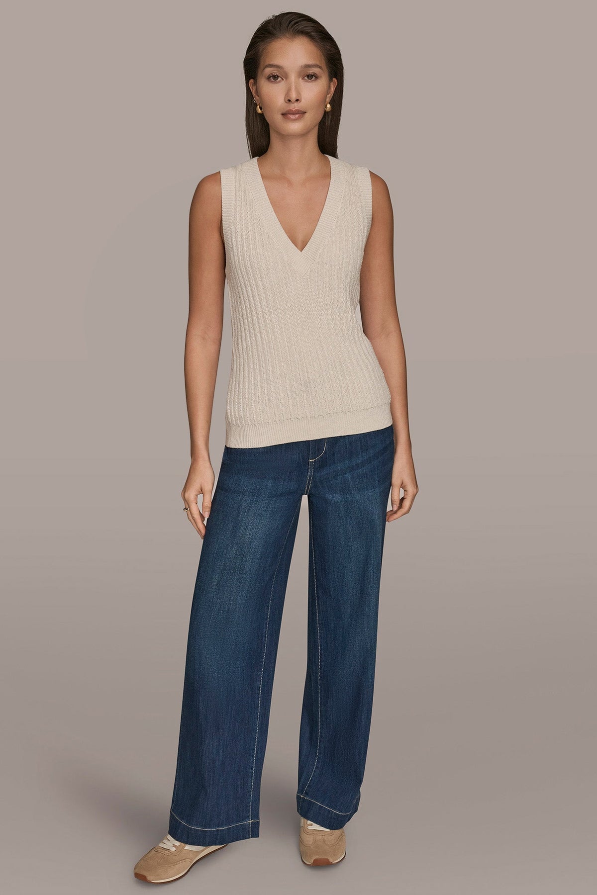LOOP STITCH SWEATER VEST - CREAM/SILVER