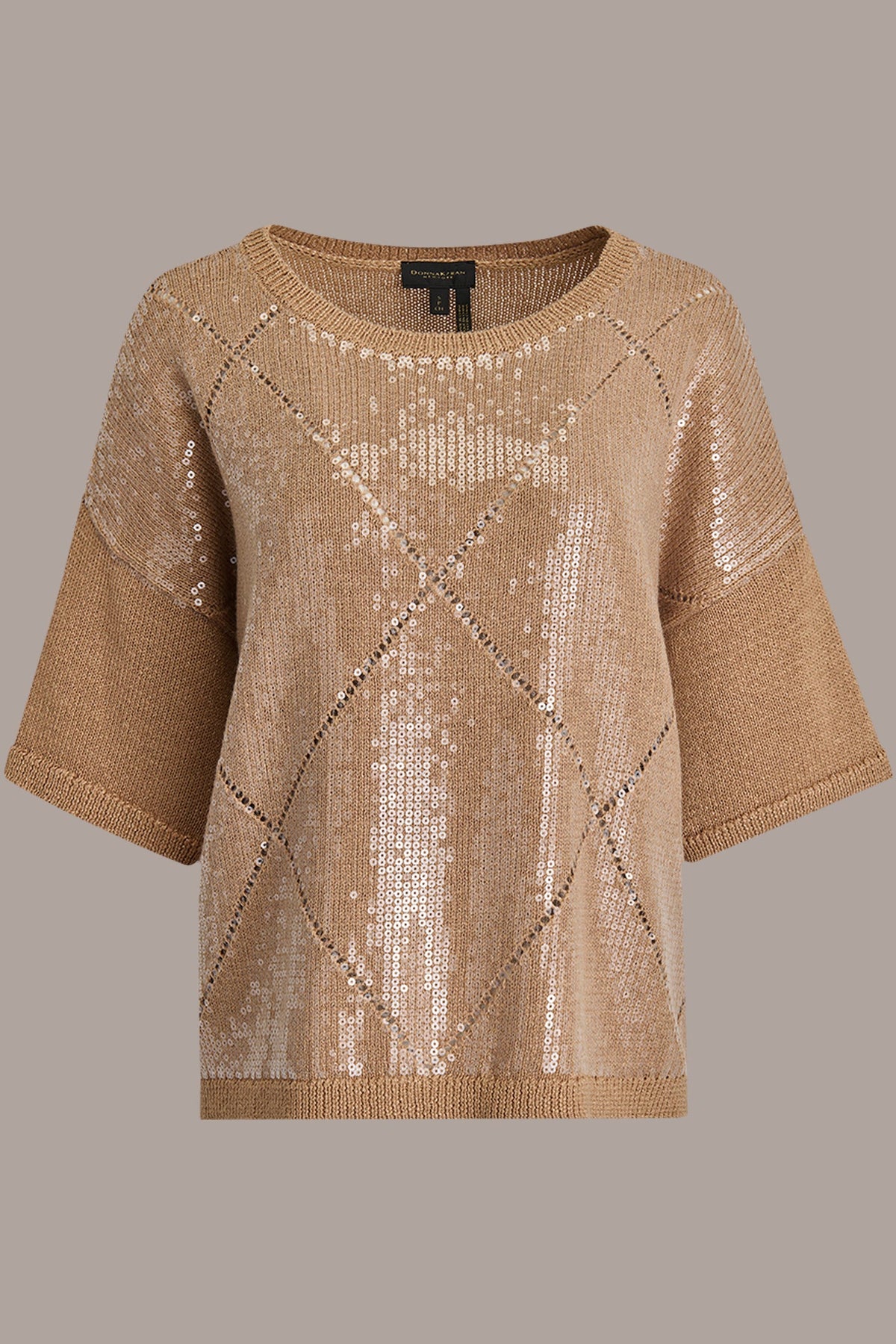 ELBOW-SLEEVE SEQUIN SWEATER - FAWN