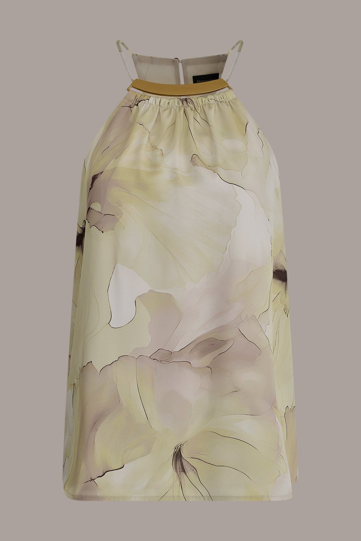 SLEEVELESS FLORAL HALTER TOP - Citrus Green Combo