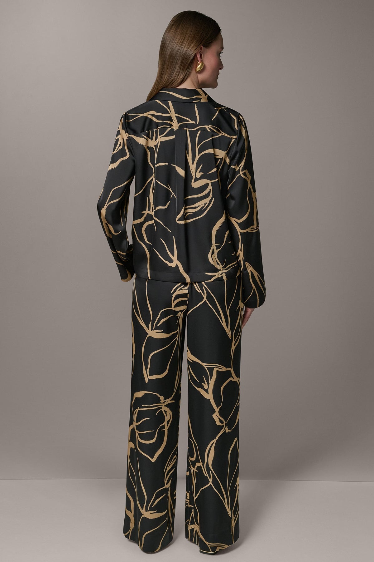LONG SLEEVE PRINT BLOUSE - Black /Fawn