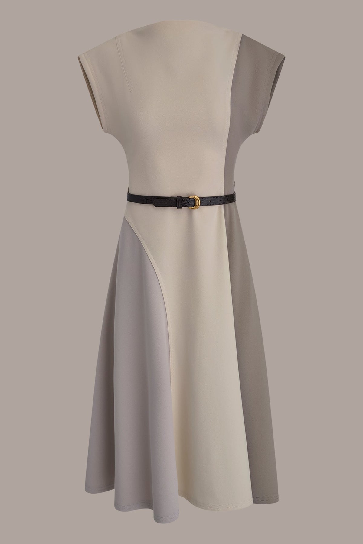 CAP SLEEVE COLOR-BLOCK MIDI DRESS - VAPOR/VELLUM/DRIFTWOOD