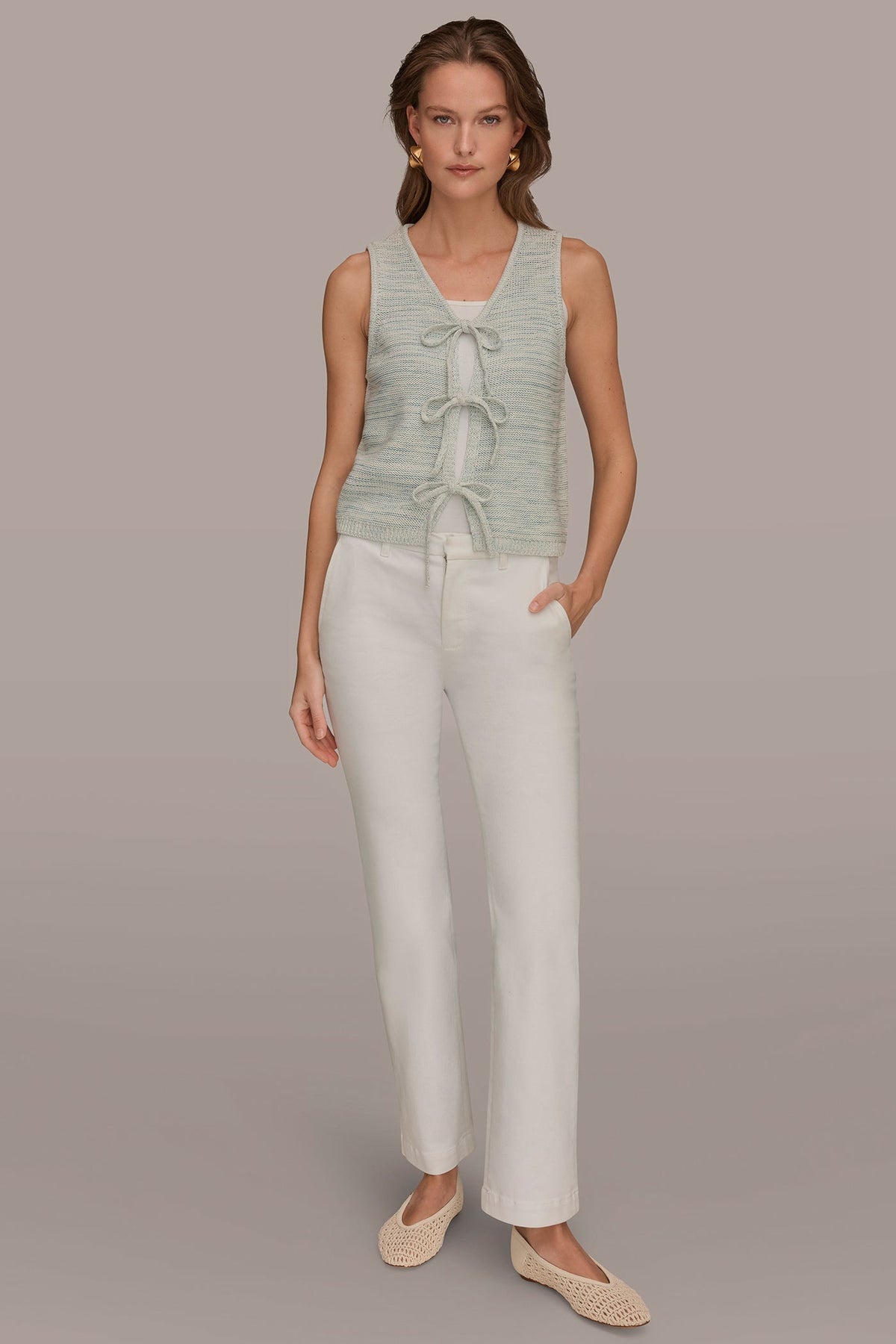 SLEEVELESS TIE-FRONT CARDIGAN - Skylight Combo